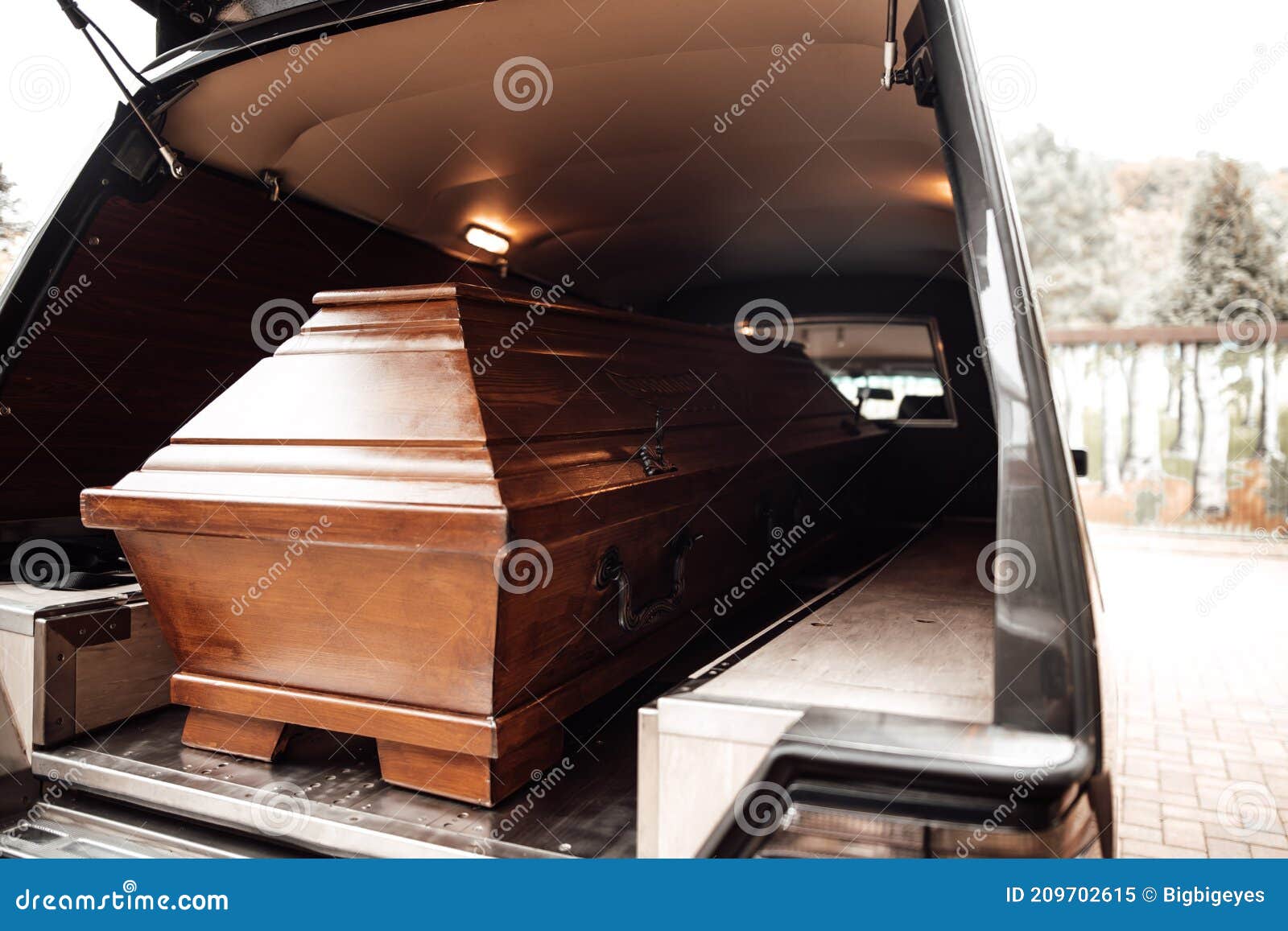 Coffin in the Back of a Car at a Funeral Stock Image Image of
