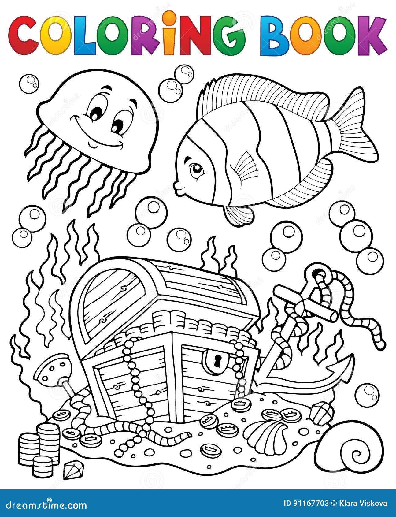 Coffre Au Trésor De Livre De Coloriage Sous marin Illustration de Vecteur Image