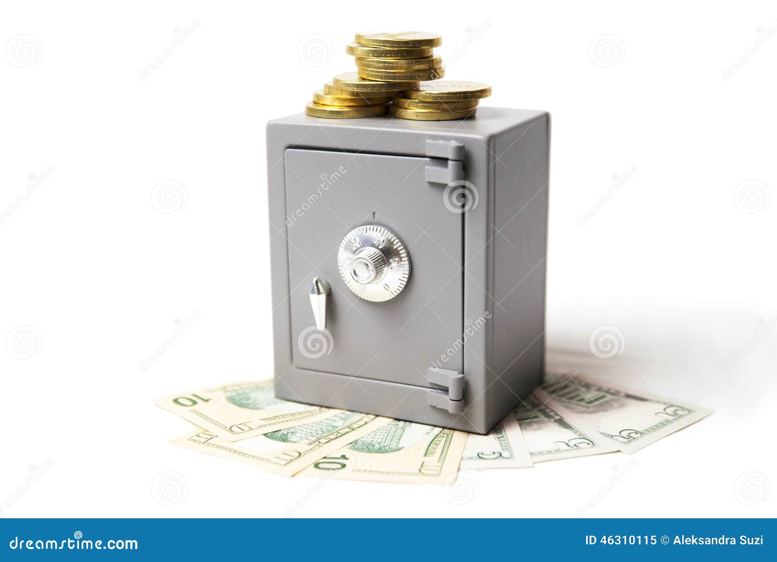 Cofre Forte, Dinheiro E Moedas Imagem de Stock - Imagem de 