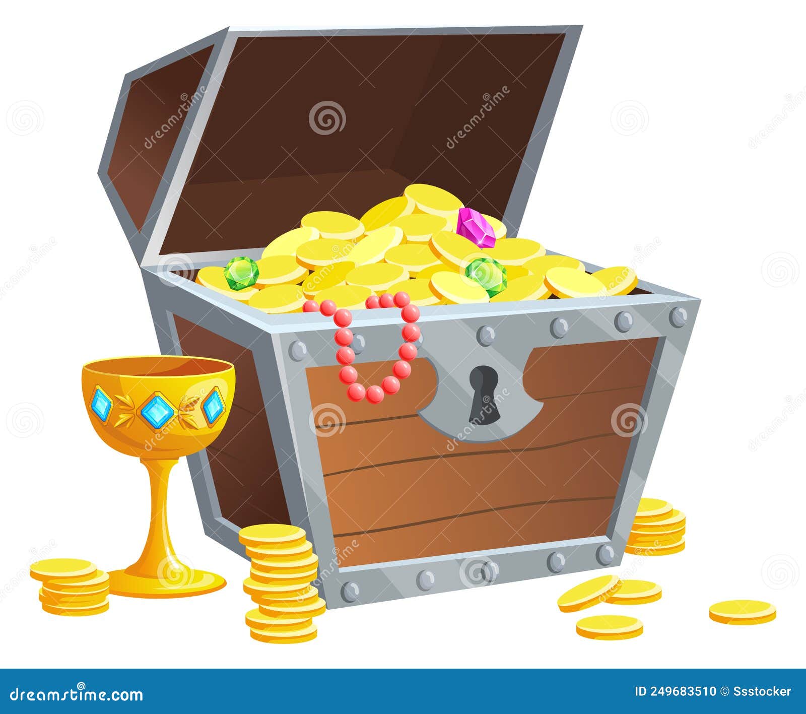 Cofre Pirata Con Monedas De Oro Y Goblet. Joyas Del Tesoro Ilustración del  Vector - Ilustración de dorado, gemela: 249683510