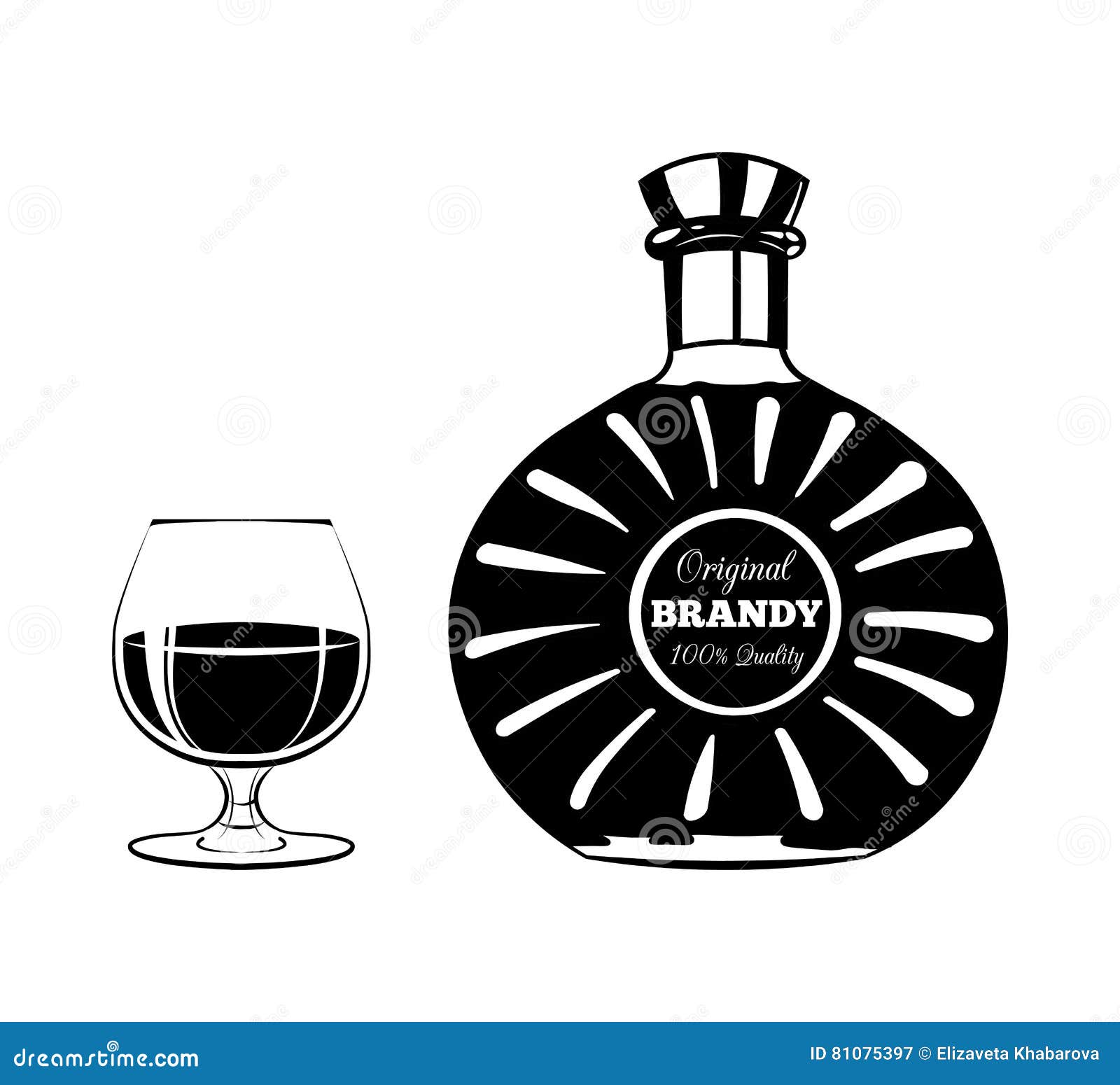 Brandy Bottle And Glass Mockup Isolated Clip Art Vector Illustration