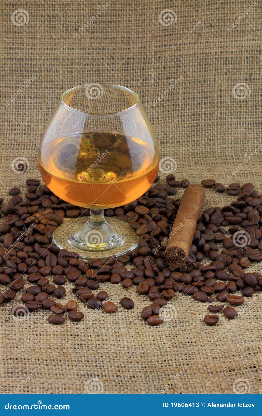 Cognac, coffee and Cigar. stock image. Image of brown 19606413