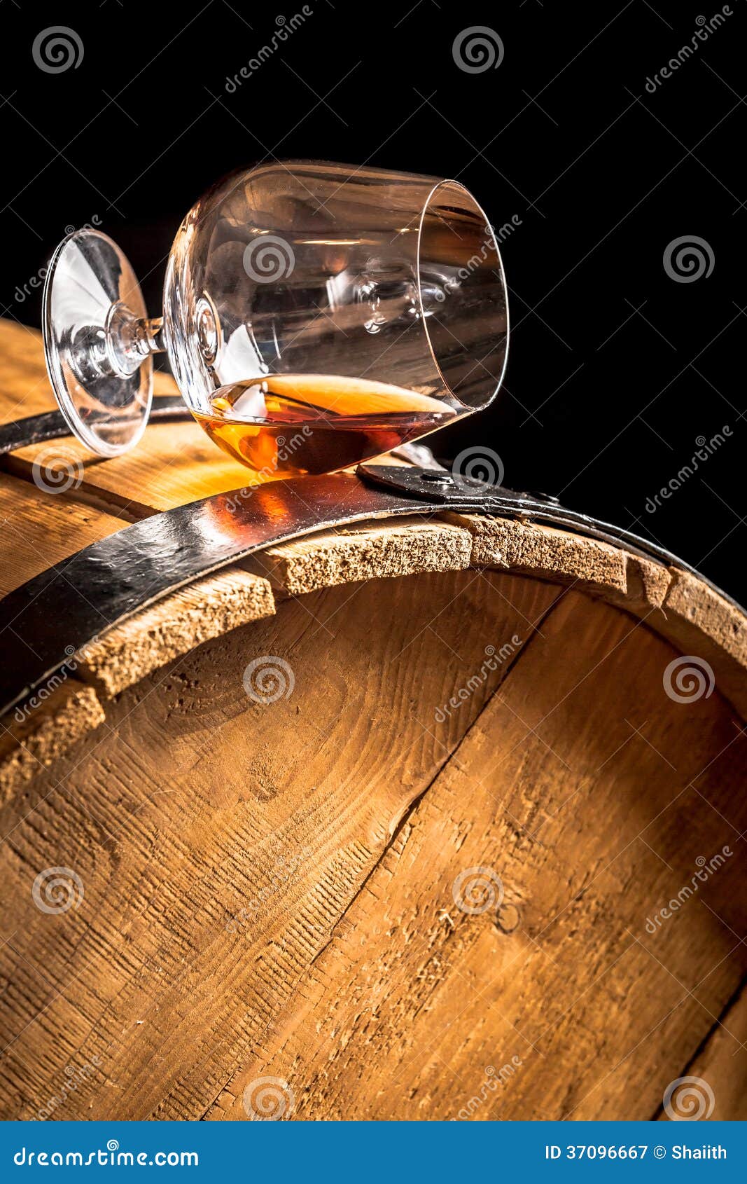 Cognac in Glass on Old Vintage Barrel Stock Image - Image of beverage