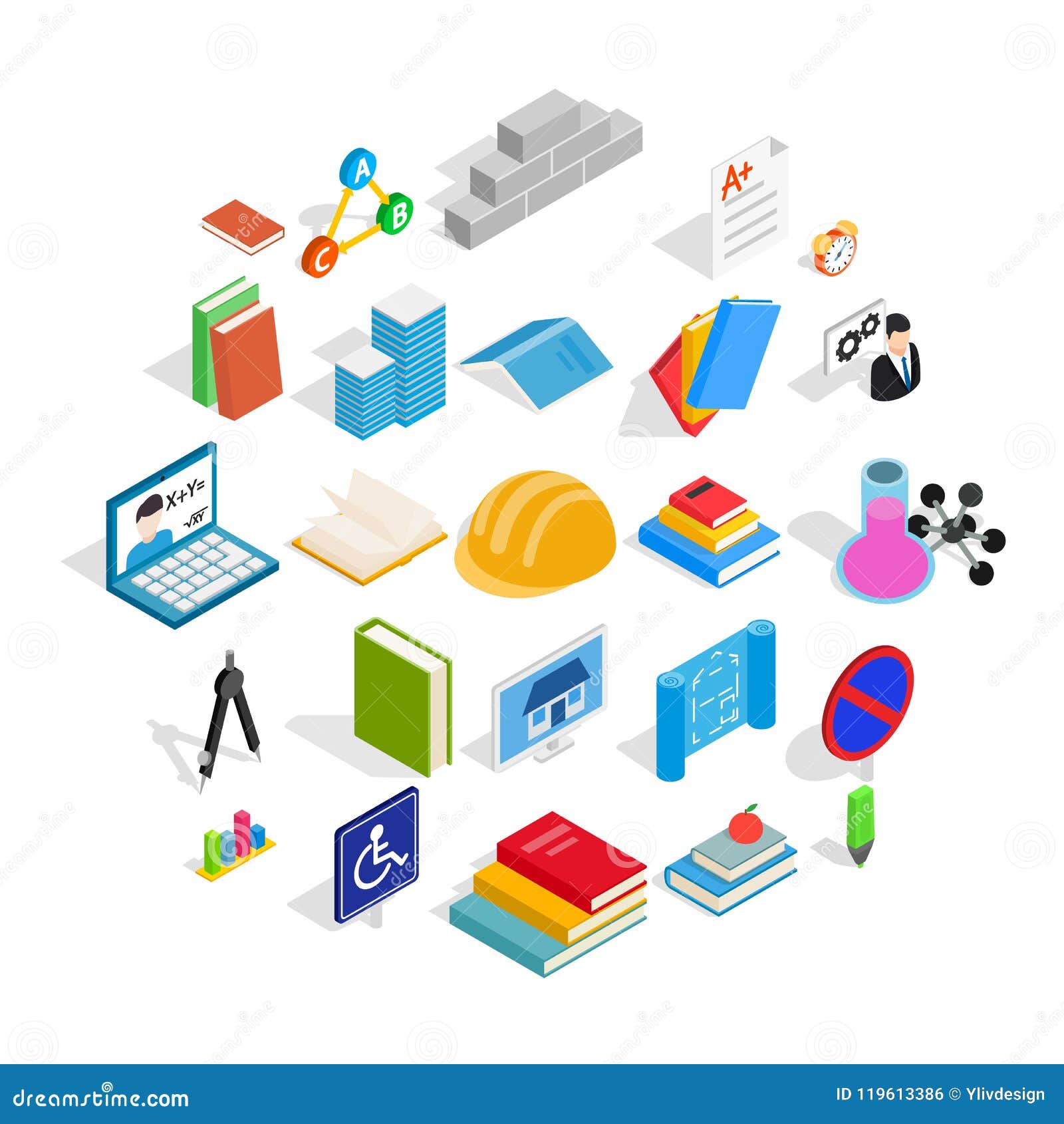 cognizance icons set, isometric style