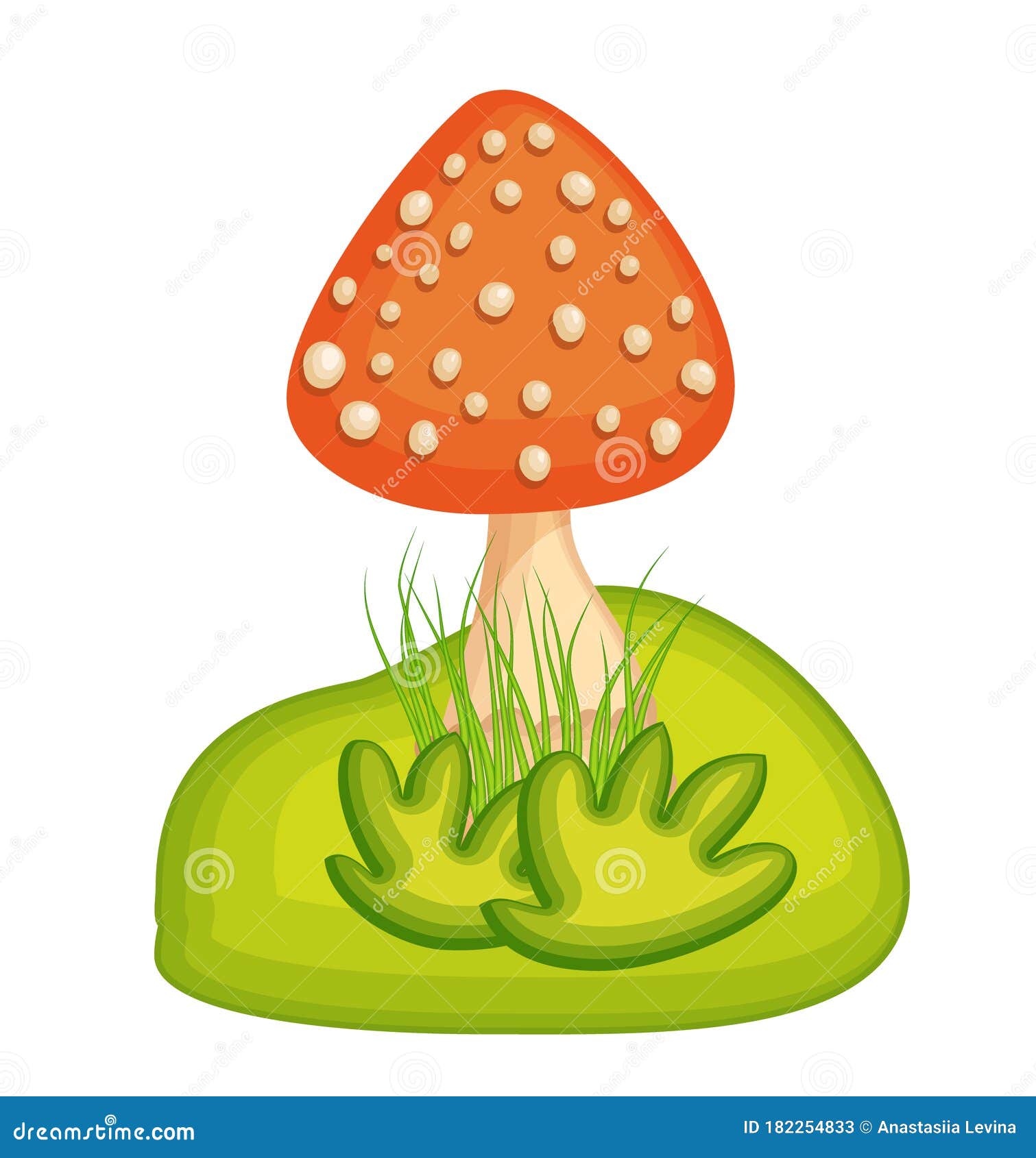 Casa de cogumelos e algum estilo de desenho animado de grama no fundo  branco