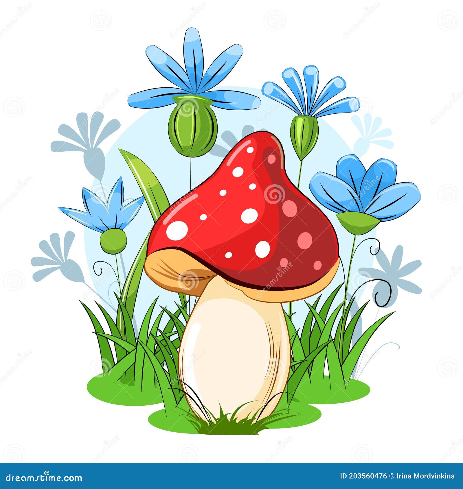 Cogumelo-do-mar-vermelho No Fundo De Um Campo Florescente. Flores  Silvestres E Erva. Vetor Isolado Em Branco. Desenho Animado Ilustração do  Vetor - Ilustração de cozinhar, fungo: 203560476