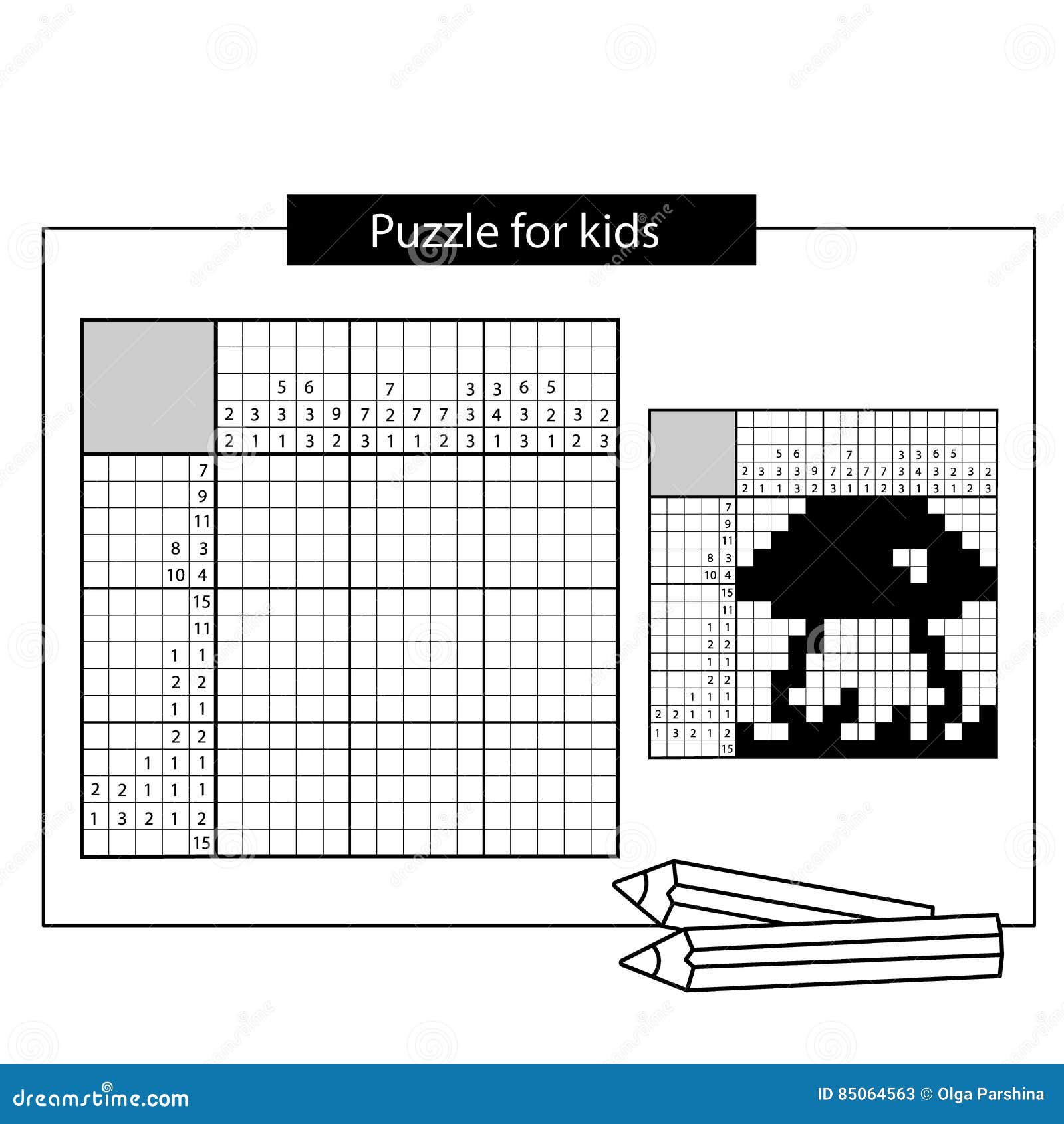 Puzzle de pintar por número (nonogram), jogo educacional para crianças,  apple