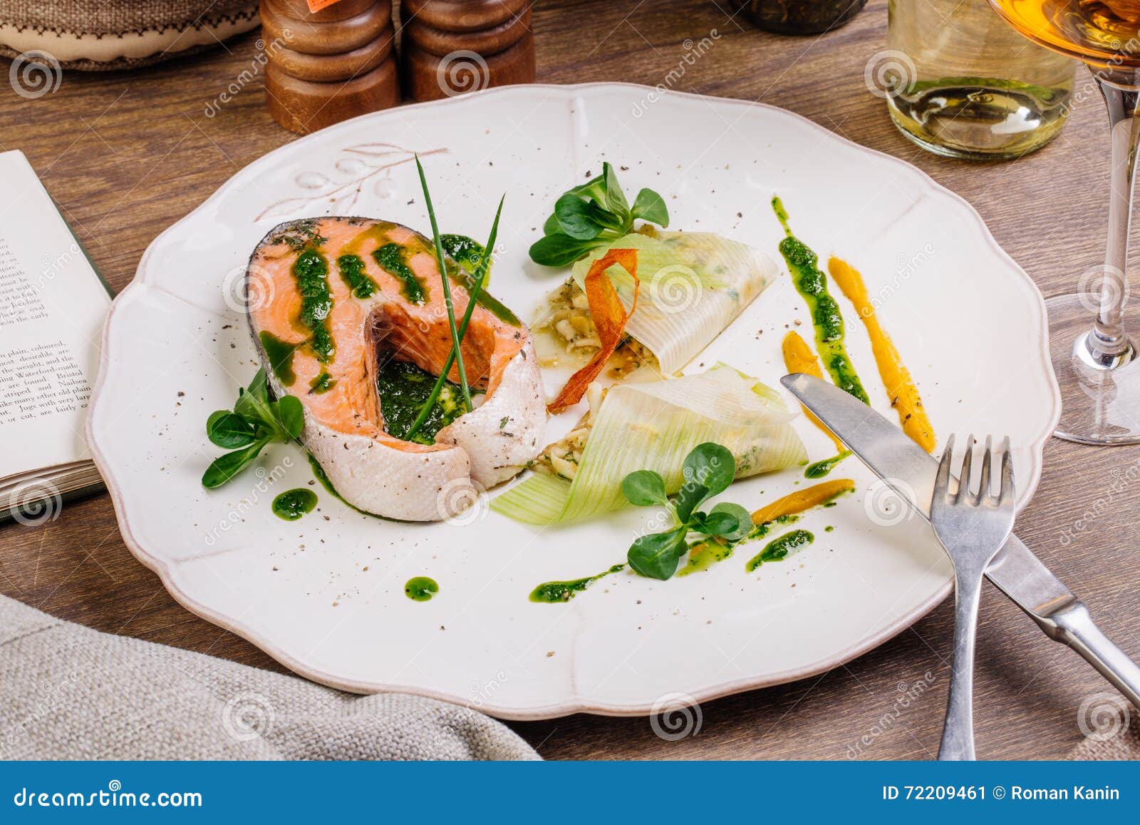 Coho Salmon with Onion and Egg Stock Image Image of freshness, herb
