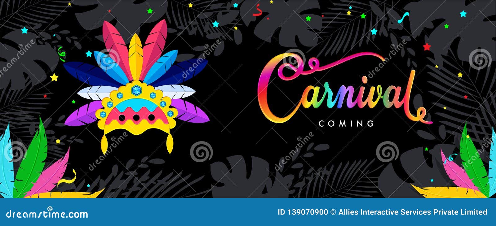 Coiffe Colorée De Plume Avec La Calligraphie Du Carnaval Sur Le Fond Noir  Illustration Stock - Illustration du appréciez, festif: 139070900