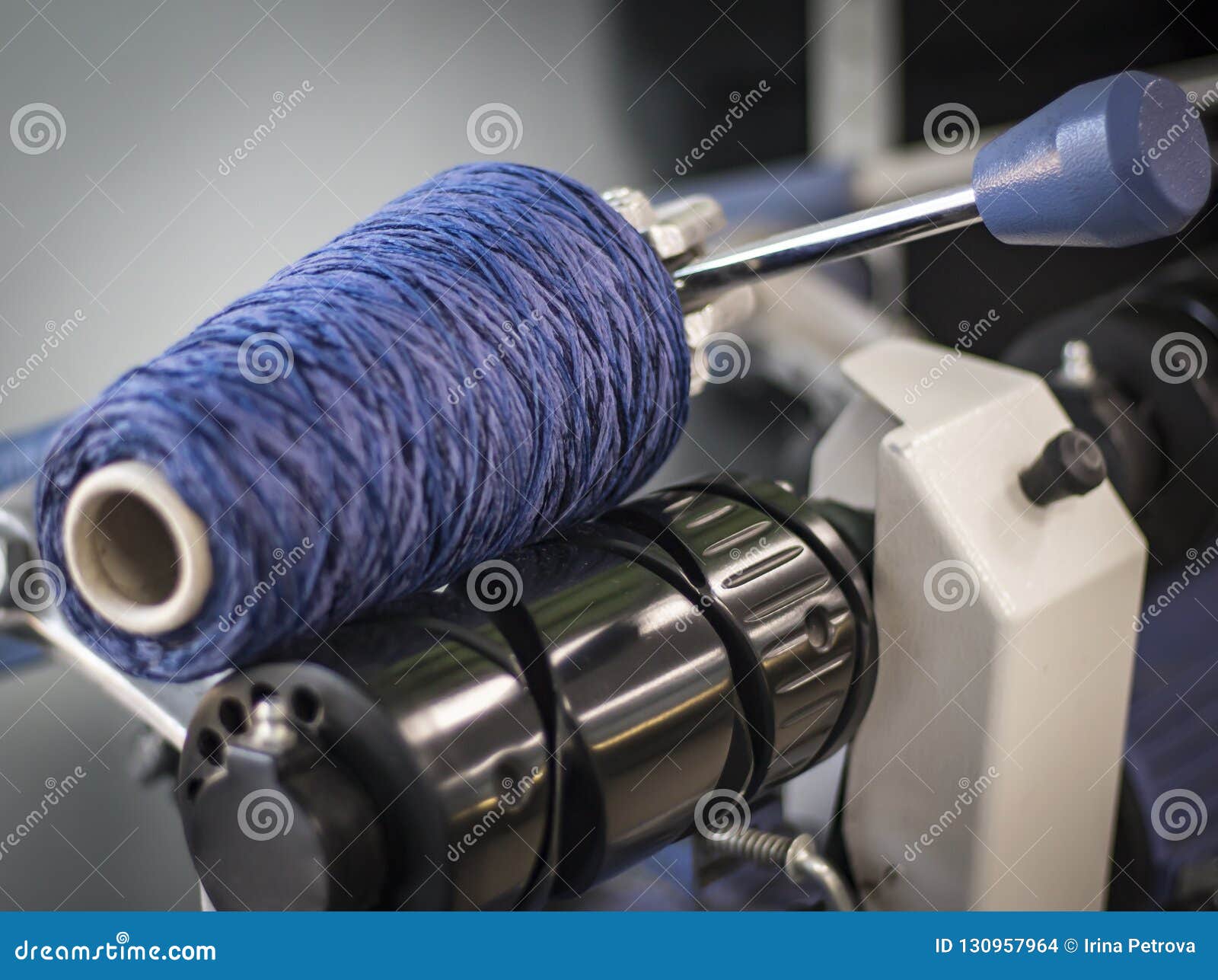 Coil of Blue Yarn on Reeling Machine Stock Photo Image of viscose