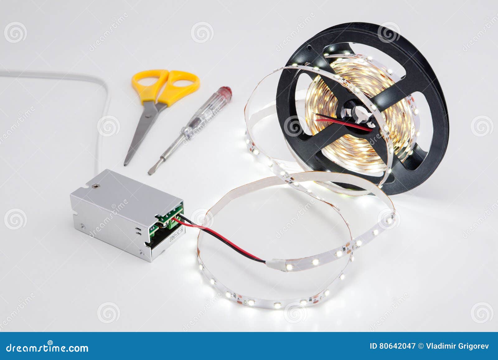 coil luminous led strip light and voltage transformer.