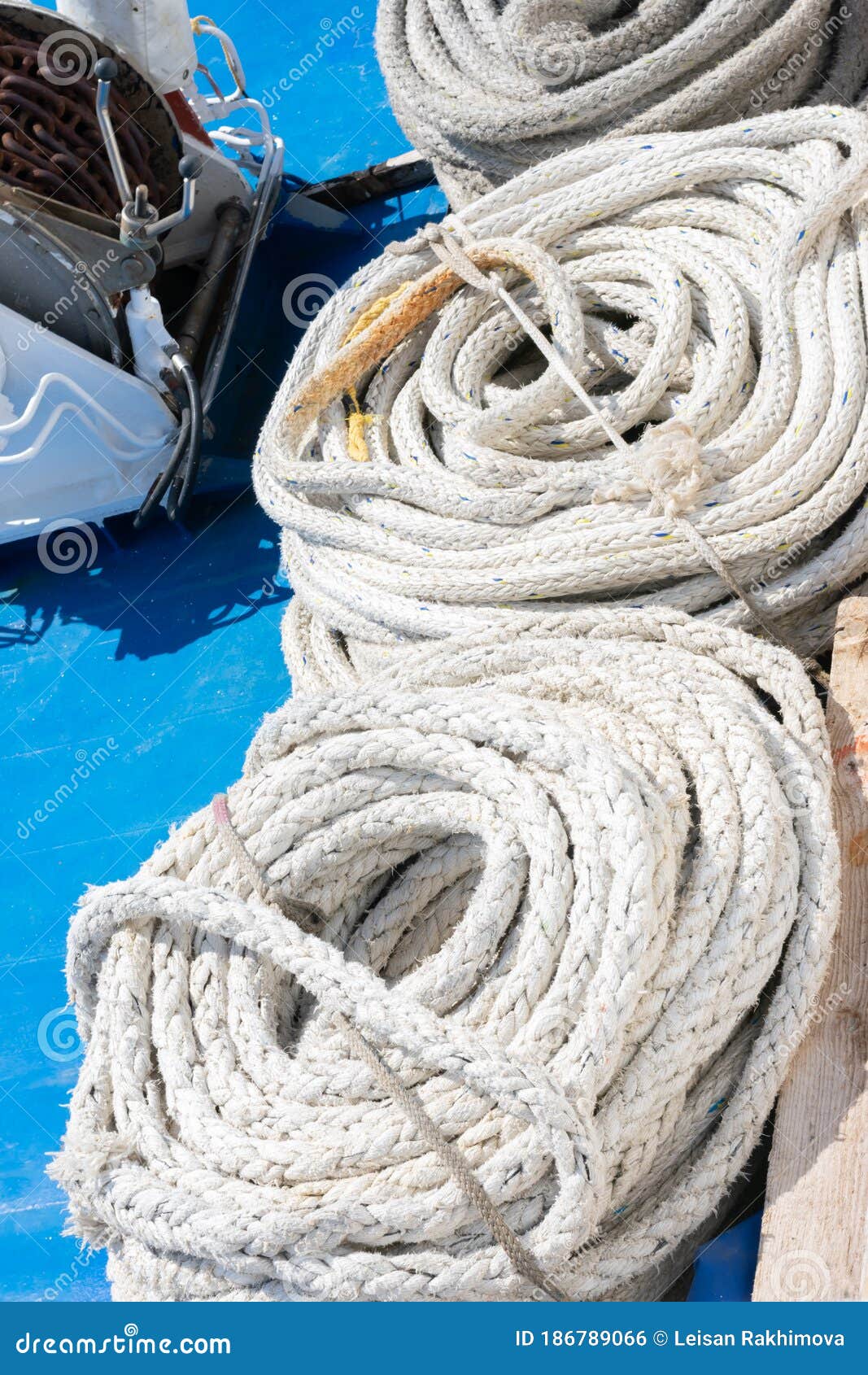 Coiled Thick Rope on the Ship in a Spiral or Sequence of Ring. Stock Photo  - Image of docking, dock: 186789066