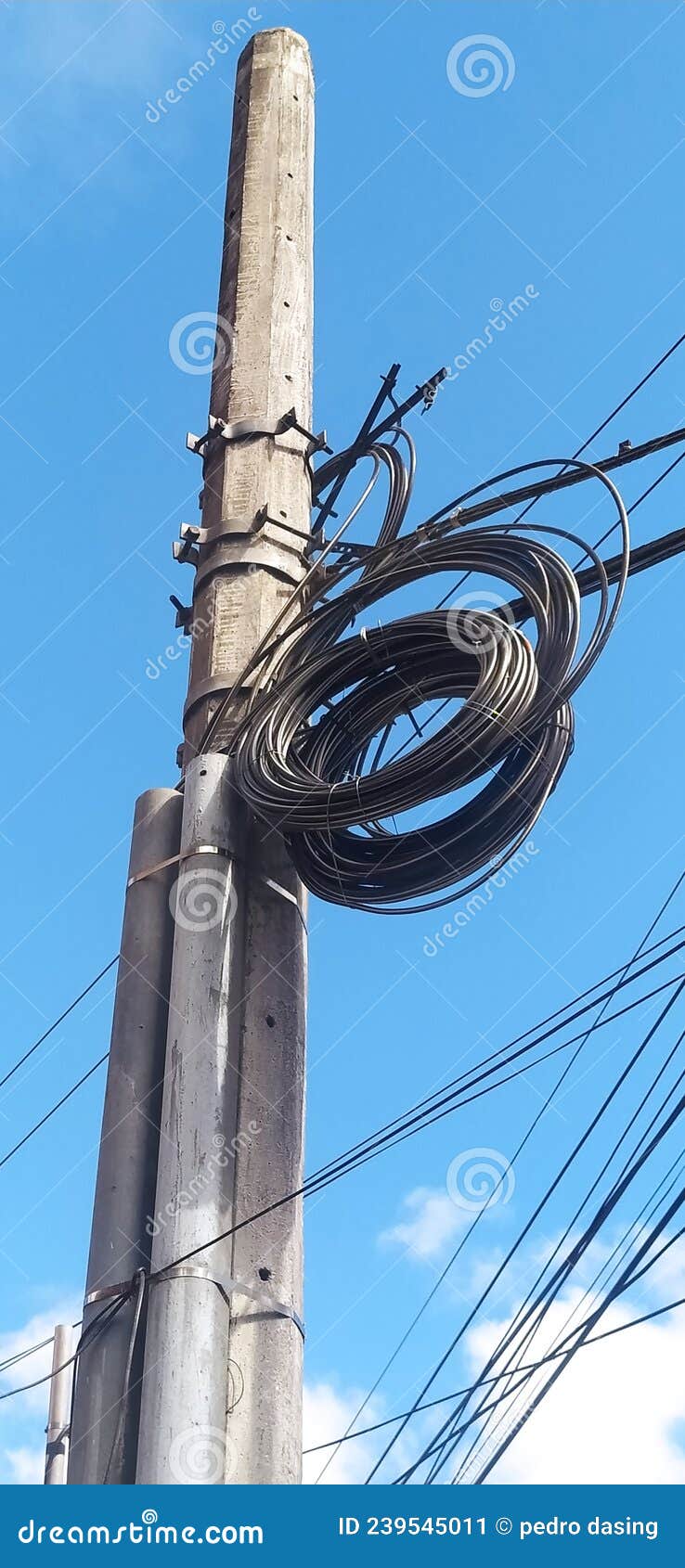 Coils of Fiber Optic Cables on a Pole Stock Image Image of coils