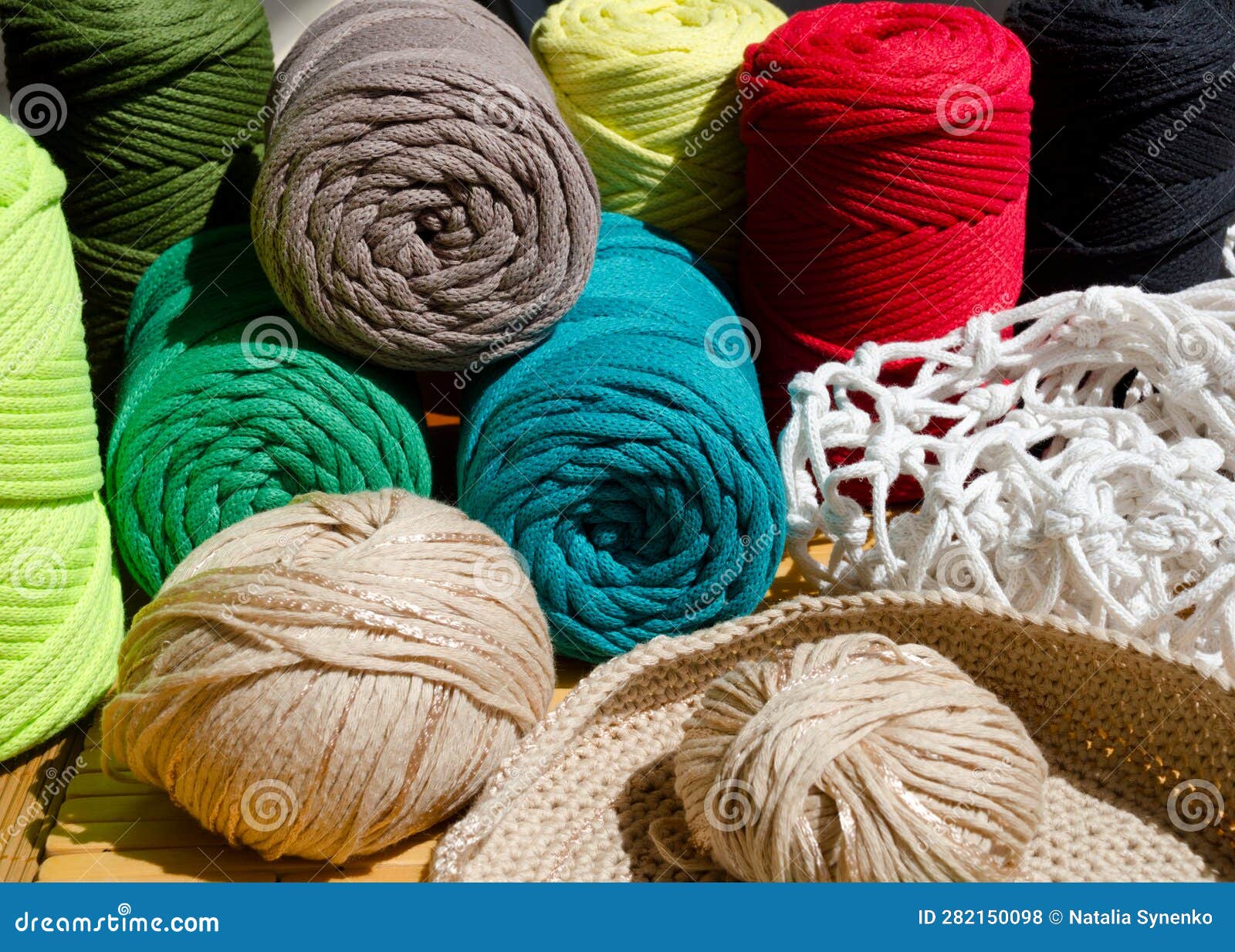Coils of Multicolored Cords for Weaving Using the Macrame Technique