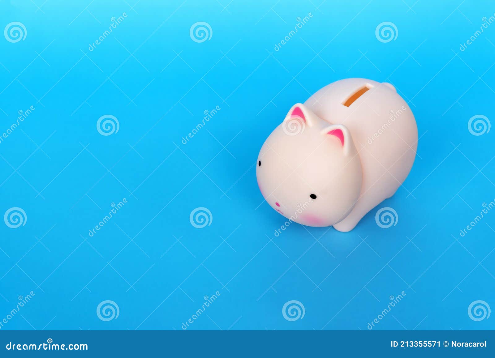Coin Bank Cat Kitten on Blue Background with Copy Space Stock Image