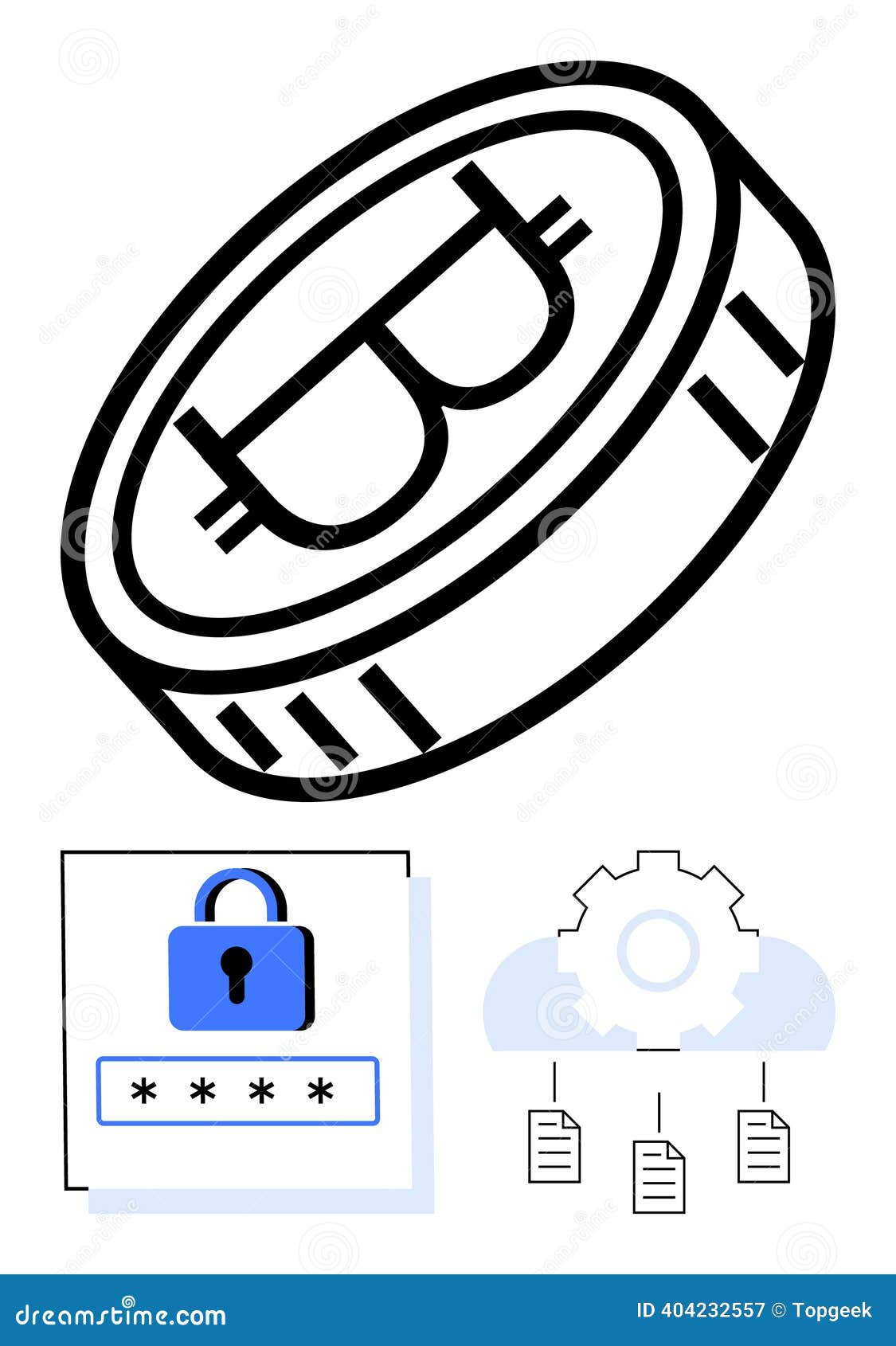 Cryptocurrency Security and Cloud Data Protection with Locked Password and  Blockchain Integration Stock Vector - Illustration of flat, storage:  404232557