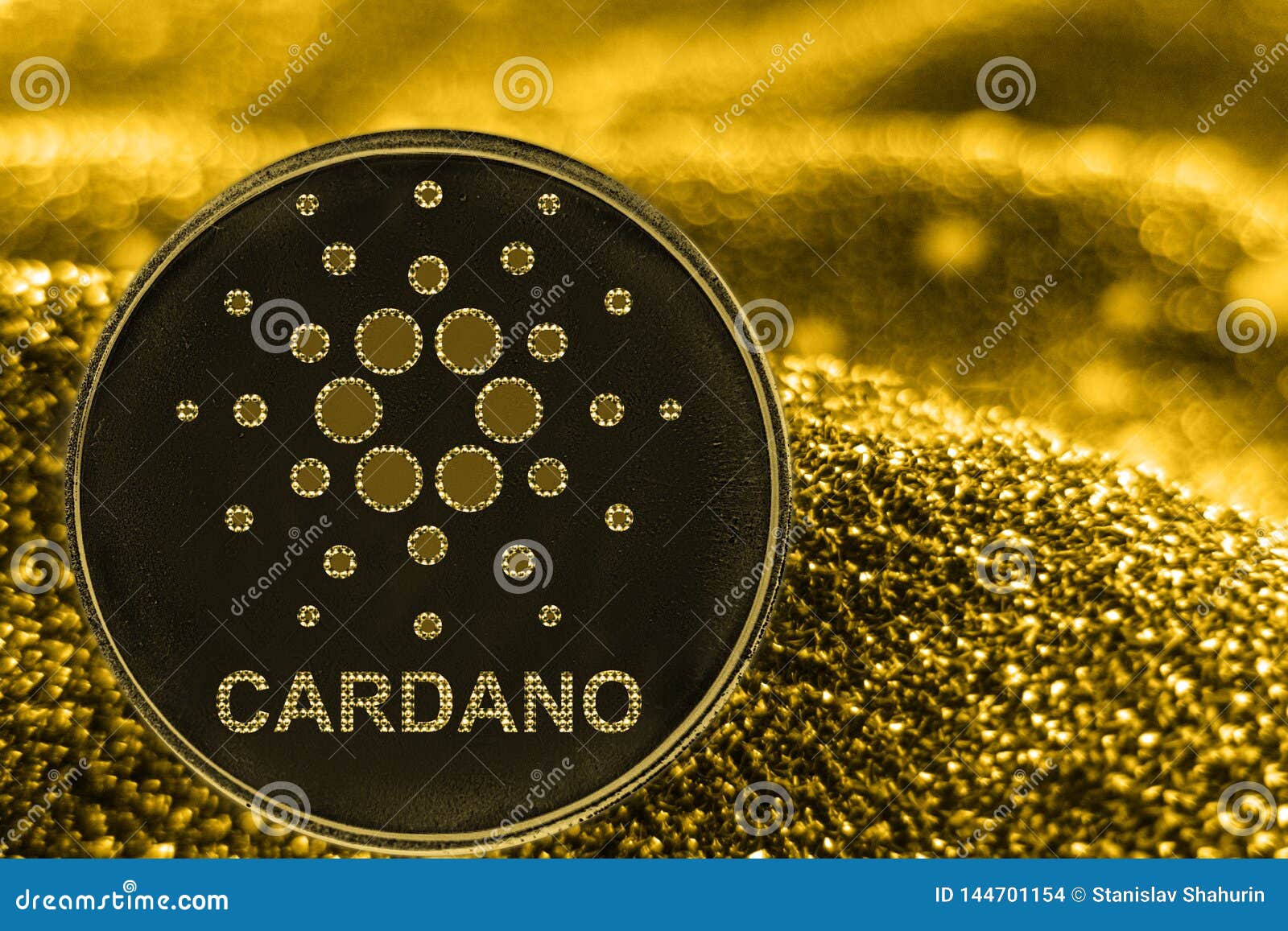 Coin Cryptocurrency ADA Cardano On Golden Background ...