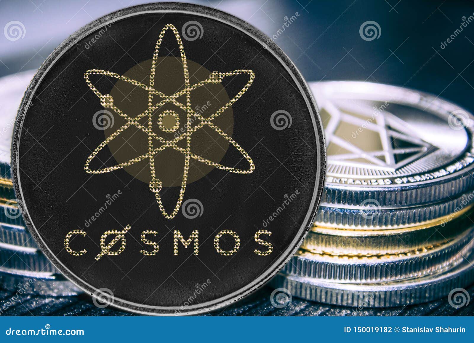 Coin Cryptocurrency Cosmos Atom On The Background Of A ...