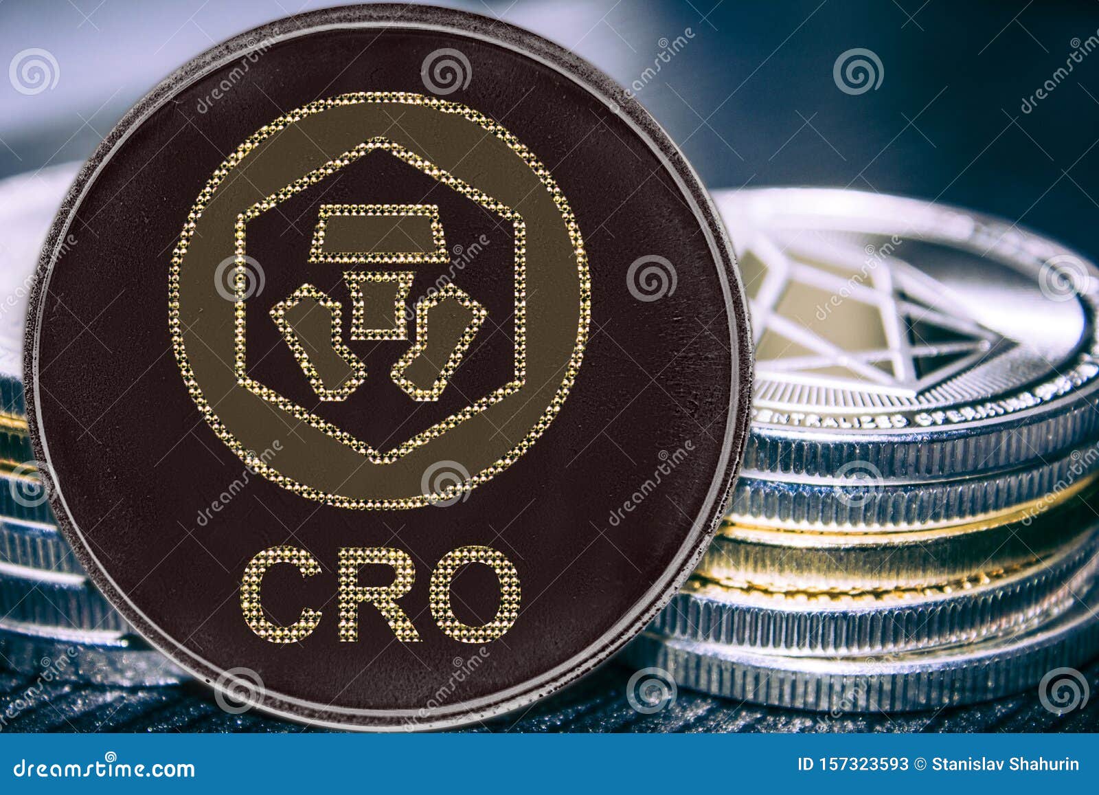 Coin Cryptocurrency CRO Crypto Chain Com On The Background ...