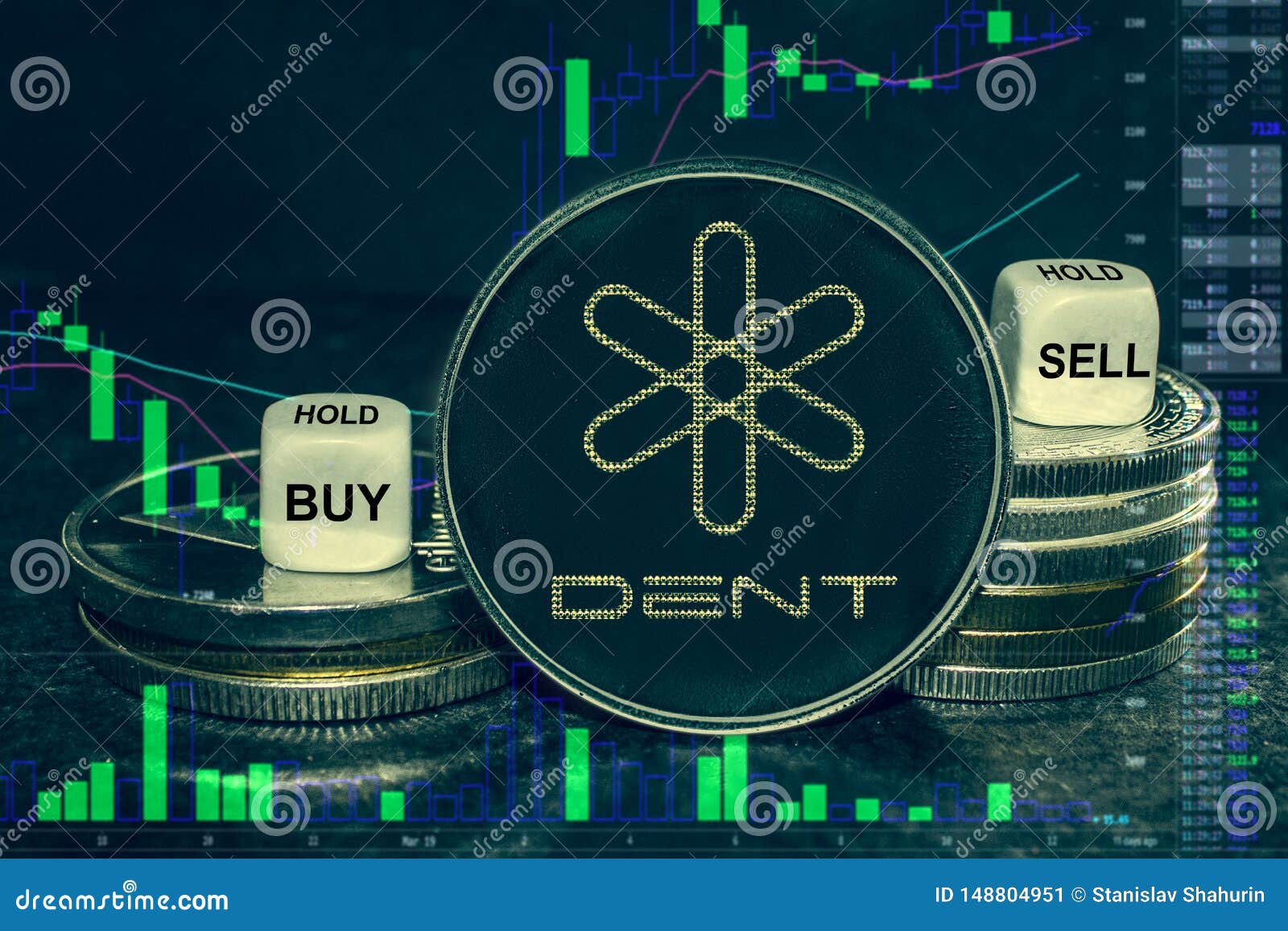 Coin Cryptocurrency Dent Stack Of Coins And Dice. Exchange ...