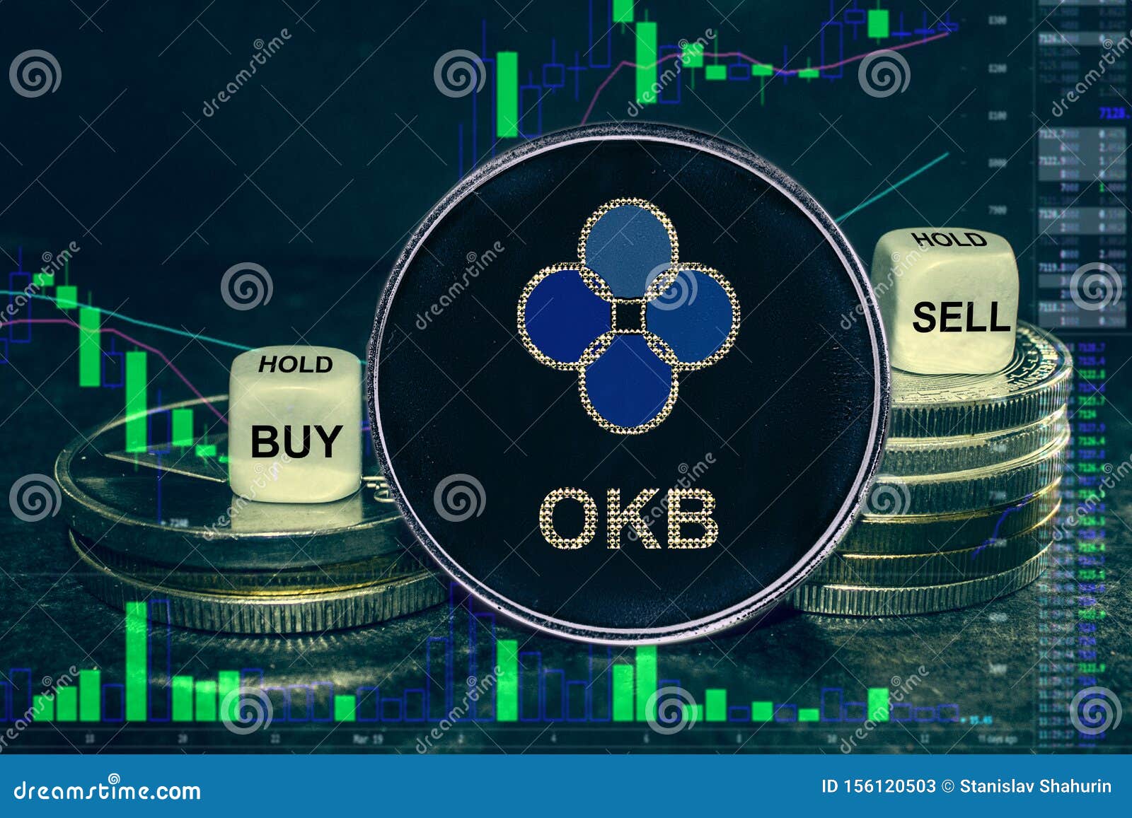 Coin Cryptocurrency Okb Okex Stack Of Coins And Dice ...