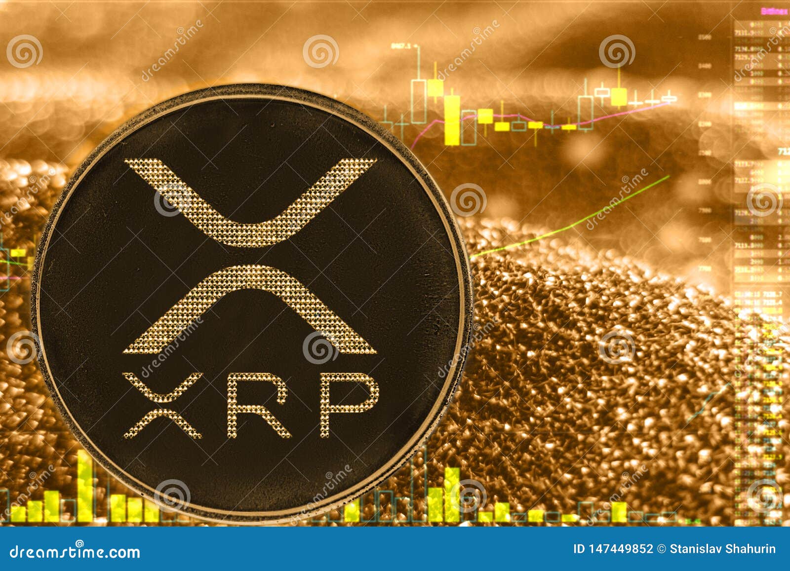 Coin Cryptocurrency Xrp Ripple On Golden Chart. Stock ...