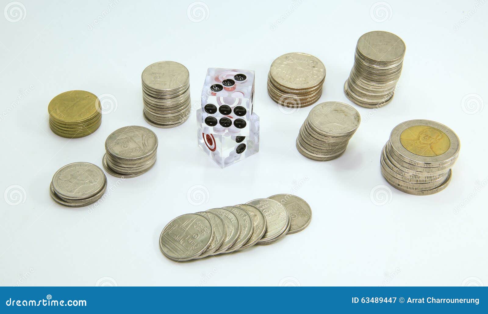 Coin Dice Thai Gambling White Background Stock Photos Free & Royalty