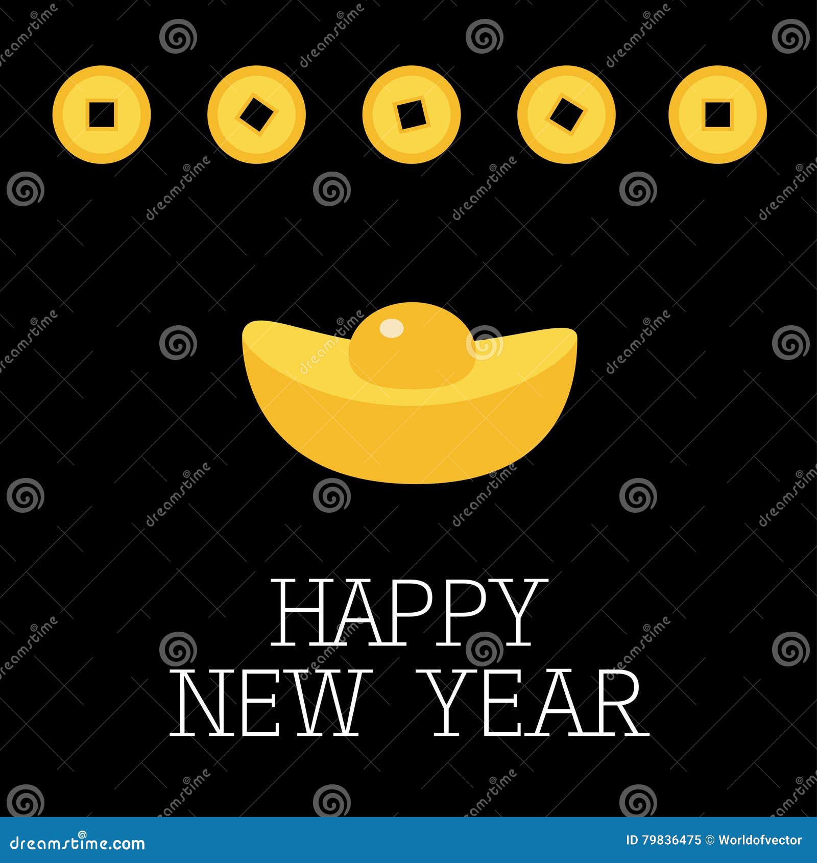 coin money square centre. golden bar icon. cinese happy new year  atribute. gold ingot. greeting card. flat . black ba