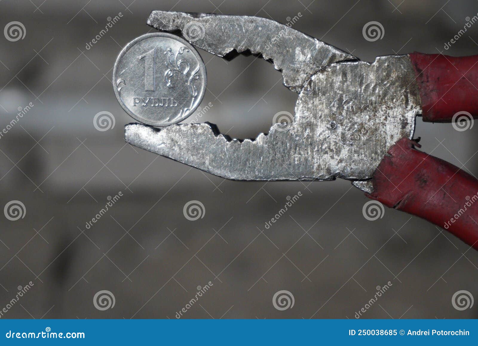 Coin One Russian Ruble Clamped in a Pliers Stock Image Image of