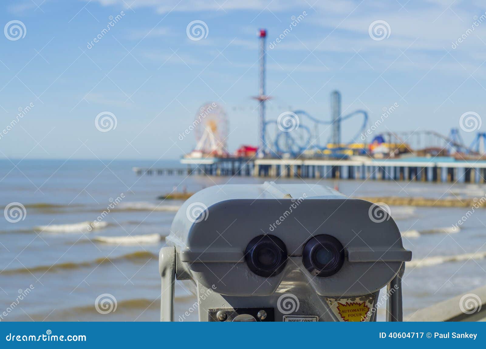 binoculars overlooking beach in galveston