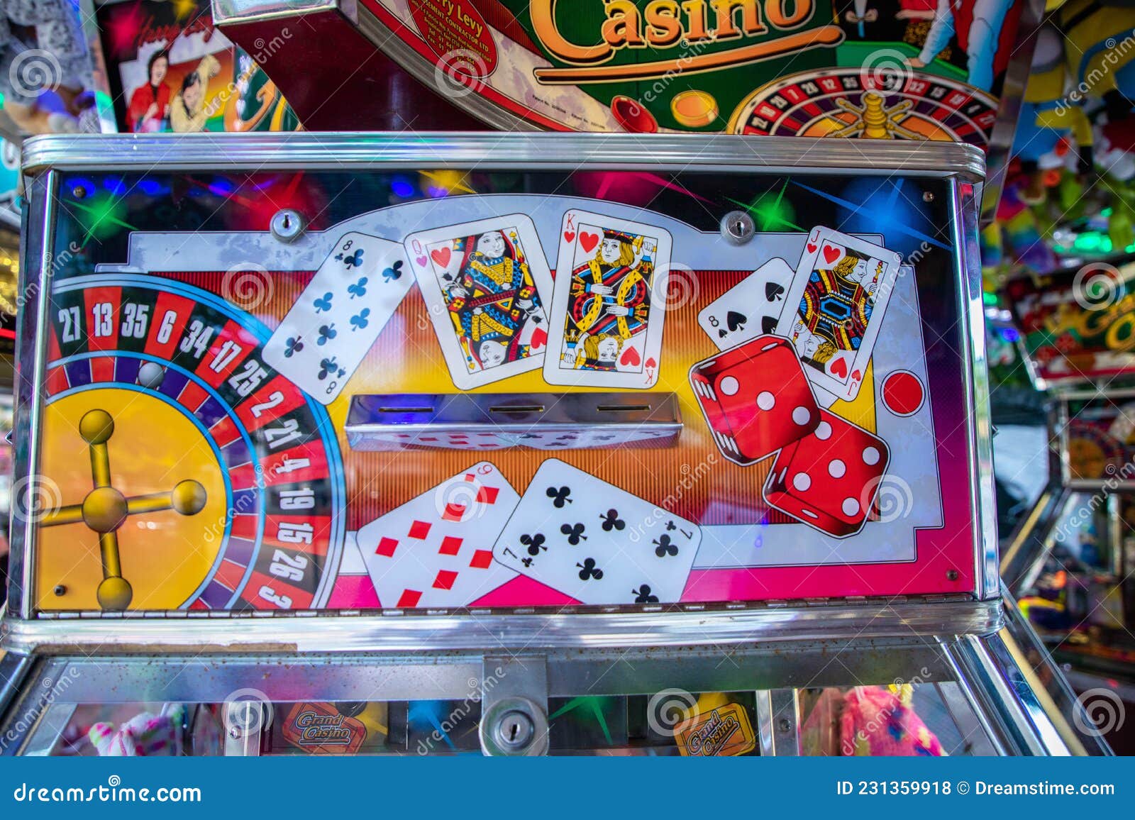 Coin Pusher Machine Featuring a Deck of Cards Stock Photo - Image of  vintage, machine: 231359918