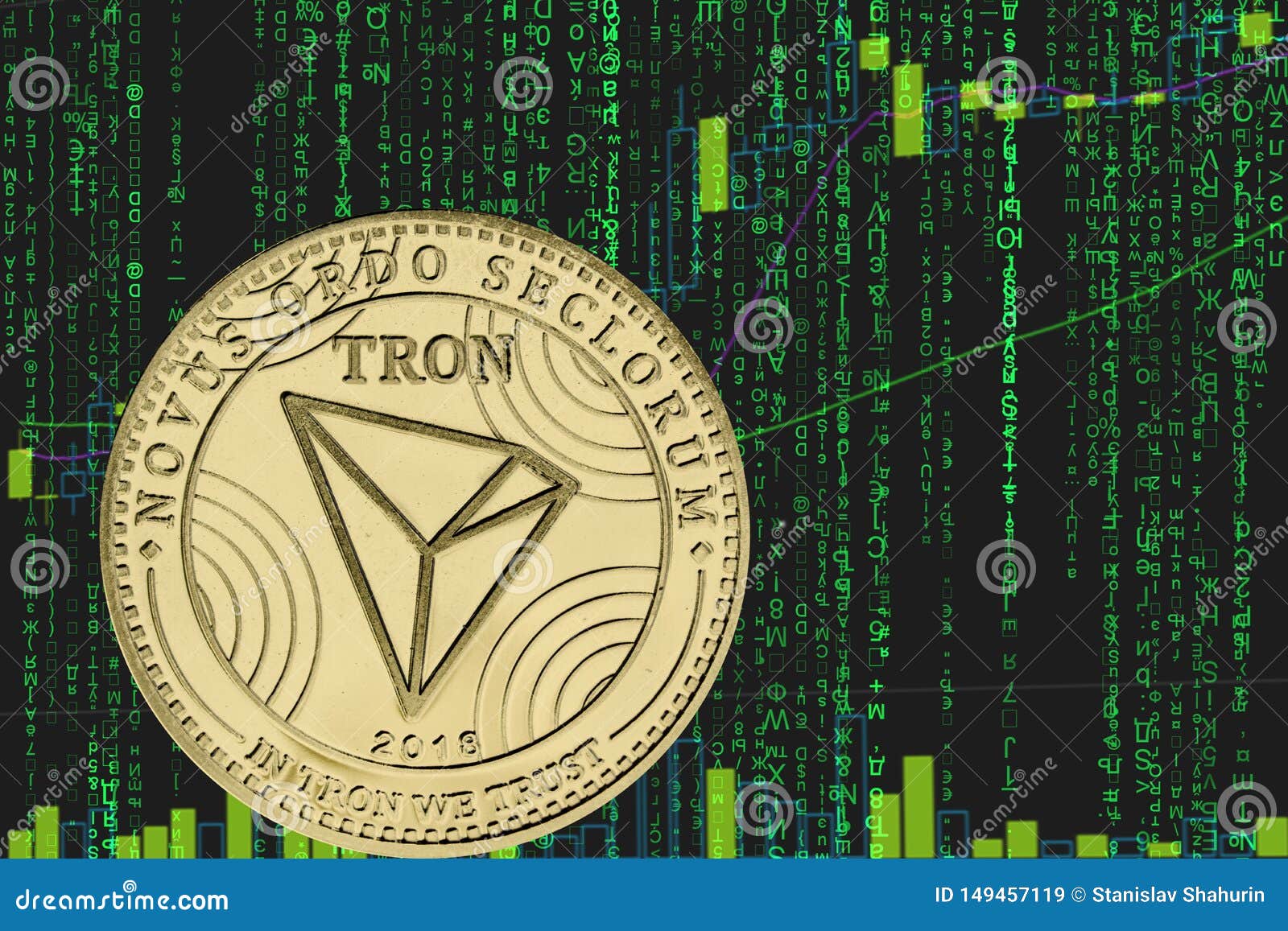 Coin Tron Trx Cryptocurrency On The Background Of Binary ...