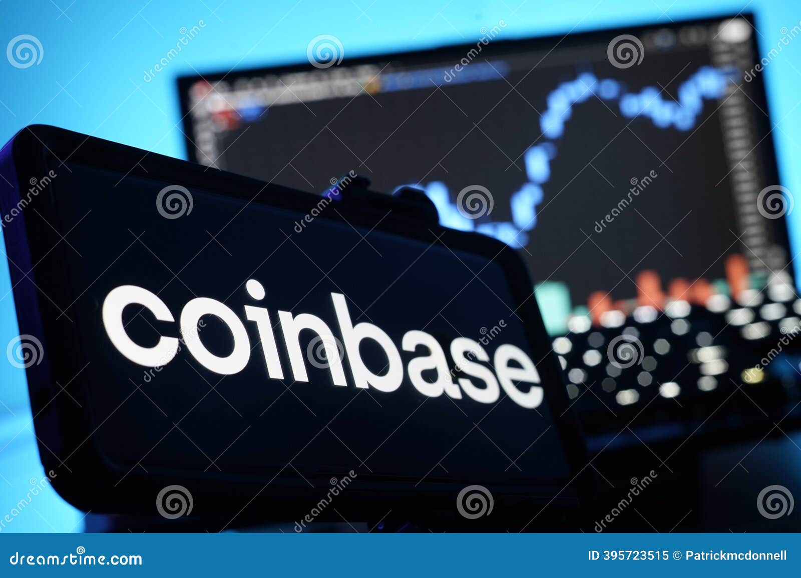 Coinbase Cryptocurrency Exchange Logo on Mobile and Computer Screens with  Stock Chart Background Editorial Image - Image of bitcoin, blockchain:  395723515