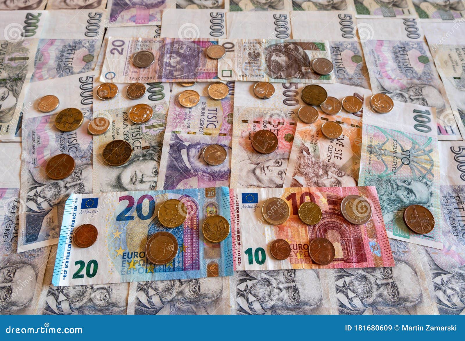 Coins and Banknote, Euro and Crown Side by Side, CZK EURO EUR Stock Image -  Image of money, paper: 181680609