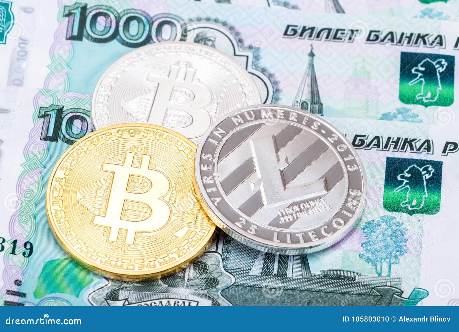 Coins Of Cryptocurrency Lying On The Russian Ruble ...