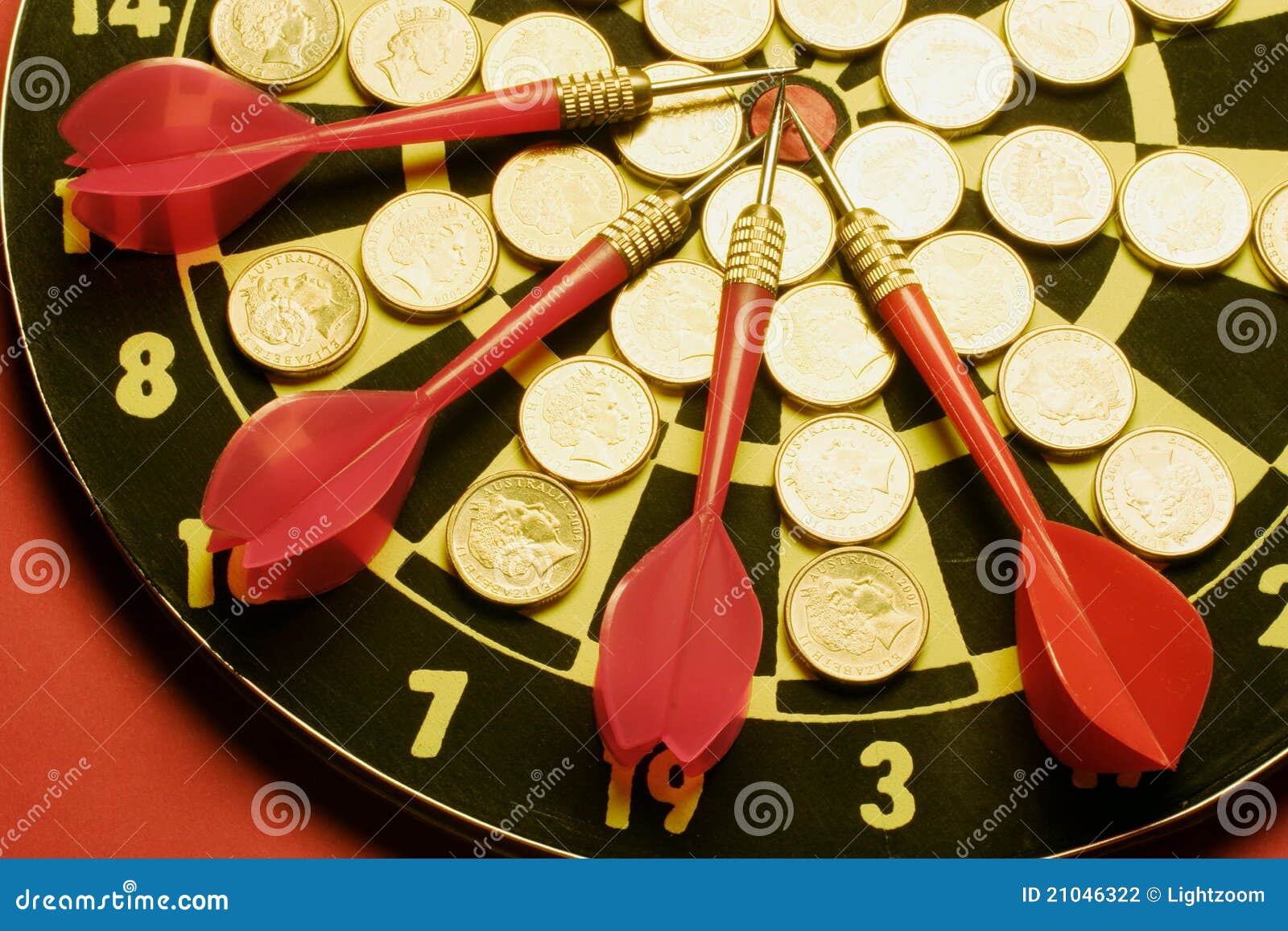 Coins and Darts on Dart Board Stock Photo Image of success, windfall 21046322