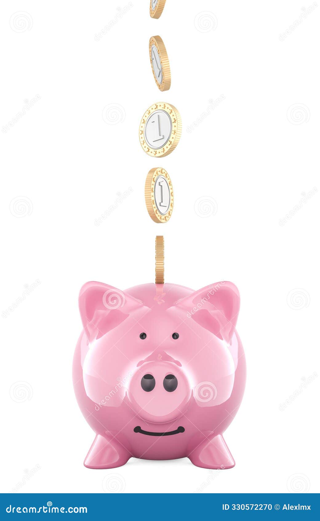 coins falling into a piggy bank. money saving, concept. 3d rendering