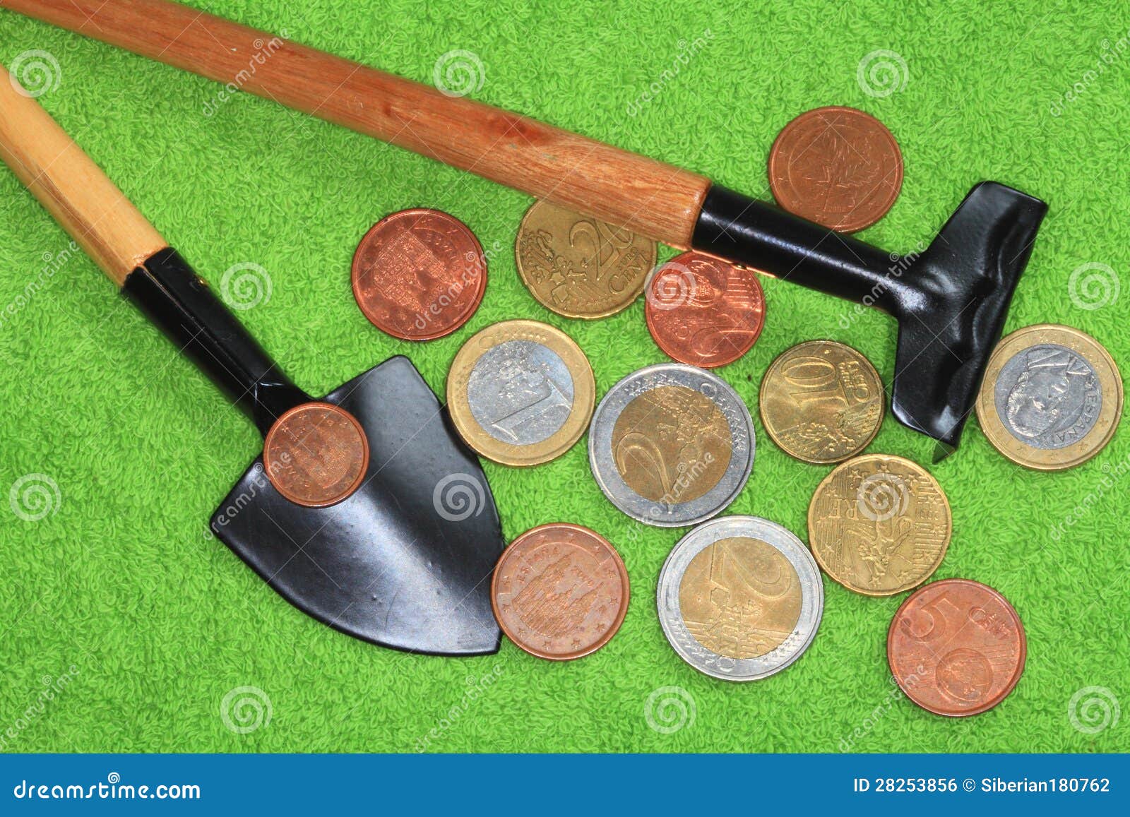COINS, SHOVEL, RAKE. stock photo. Image of drugs, banking 28253856