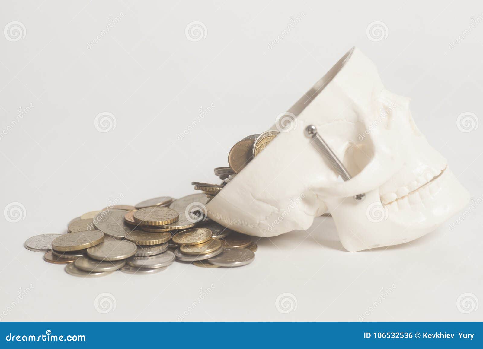 Coins in skulls head stock photo. Image of coin, golden 106532536
