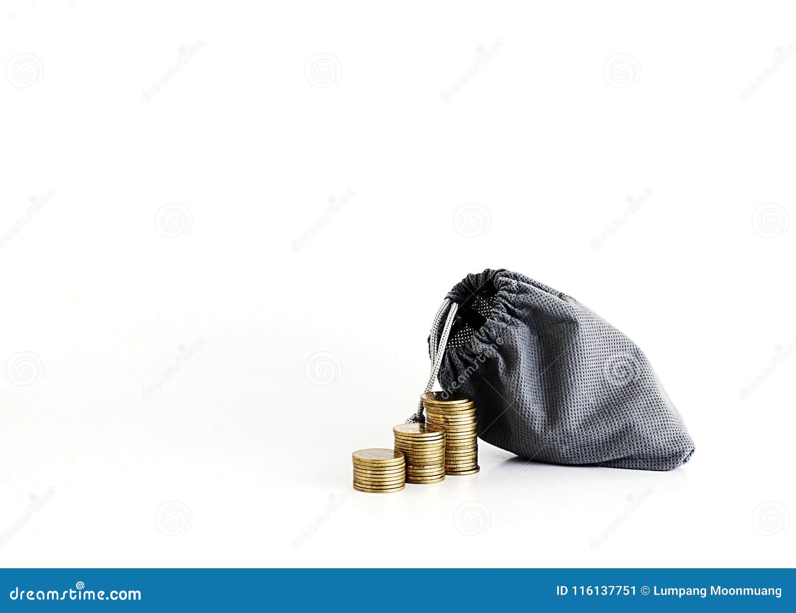 Coins Stack And Money Bag Isolated On White Background Stock - 