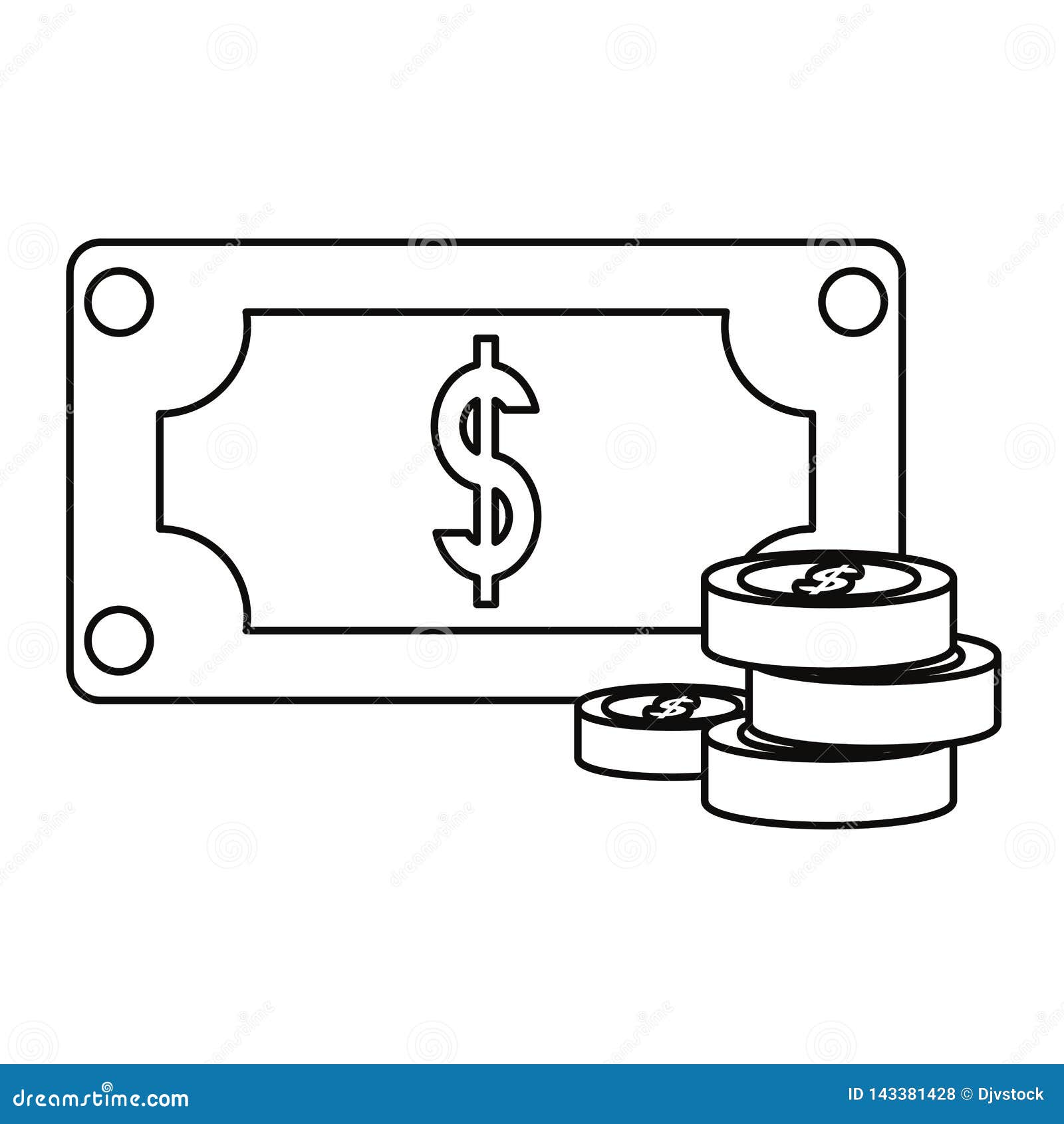 Coins stacked banknote stock illustration. Illustration of stack ...