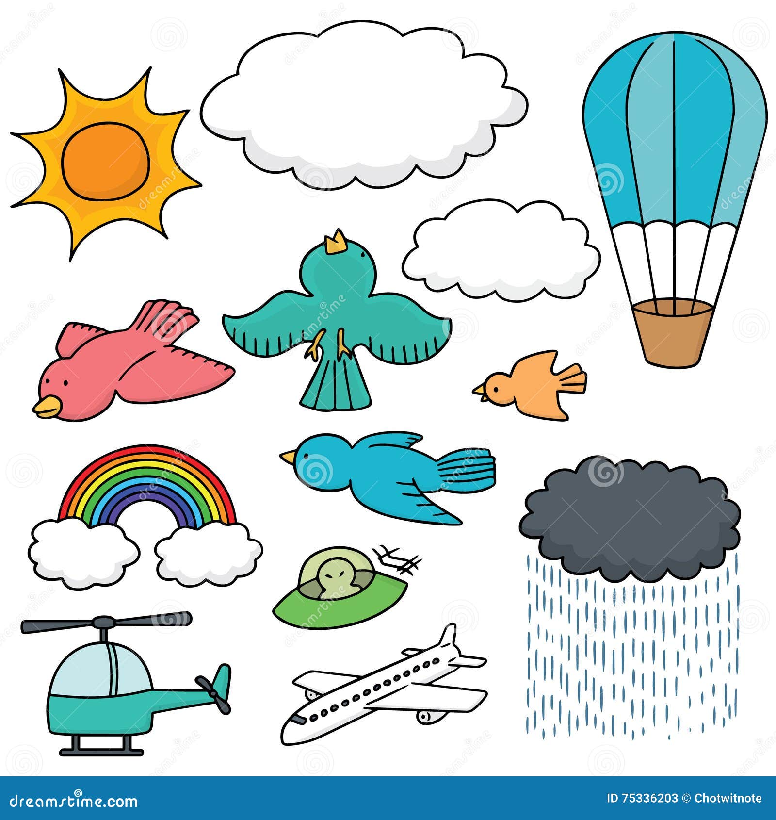 Coisas no céu ilustração do vetor. Ilustração de simples - 75336203, image size:1600x1690