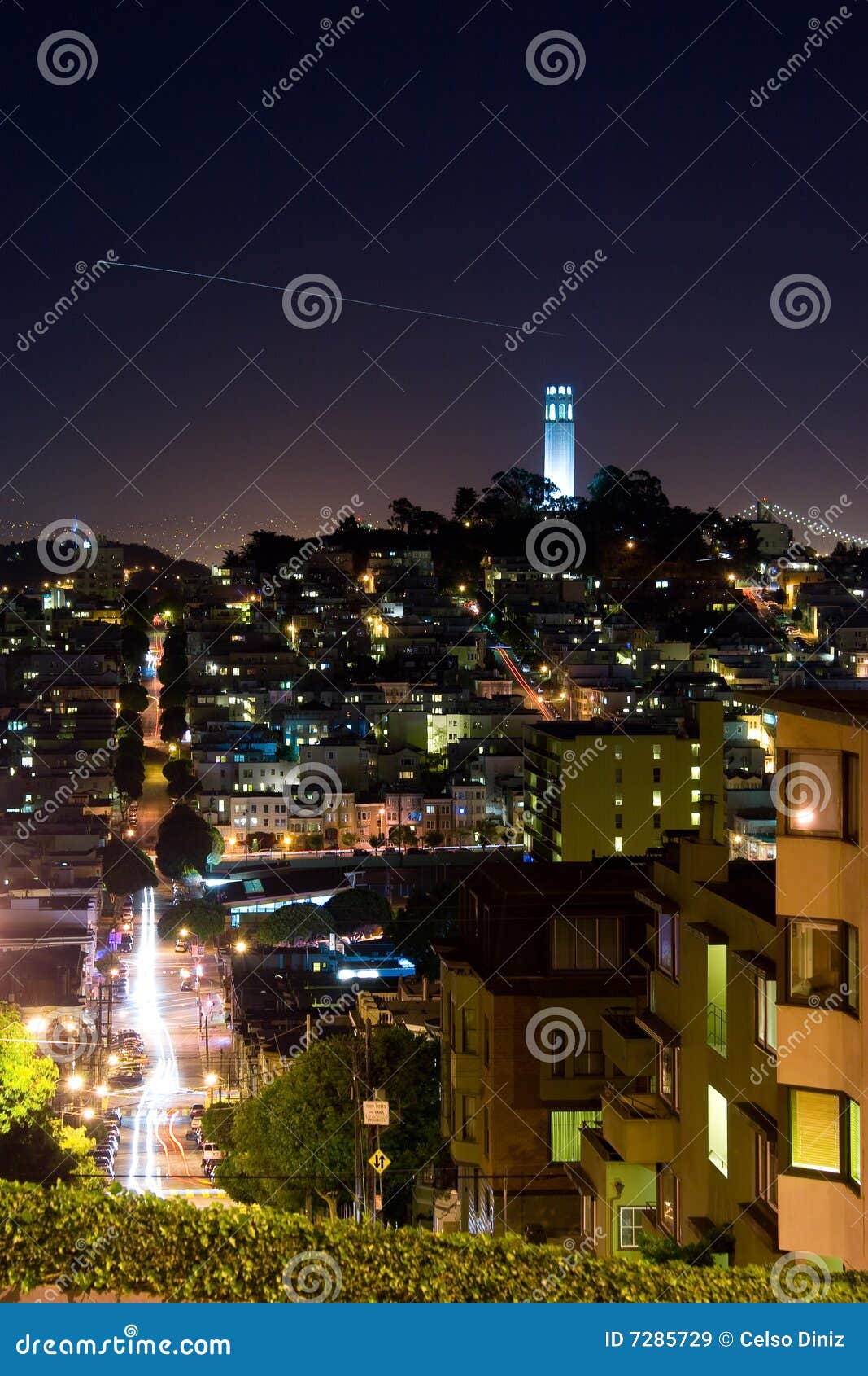 Coit Tower at night stock image. Image of coit, scene 7285729