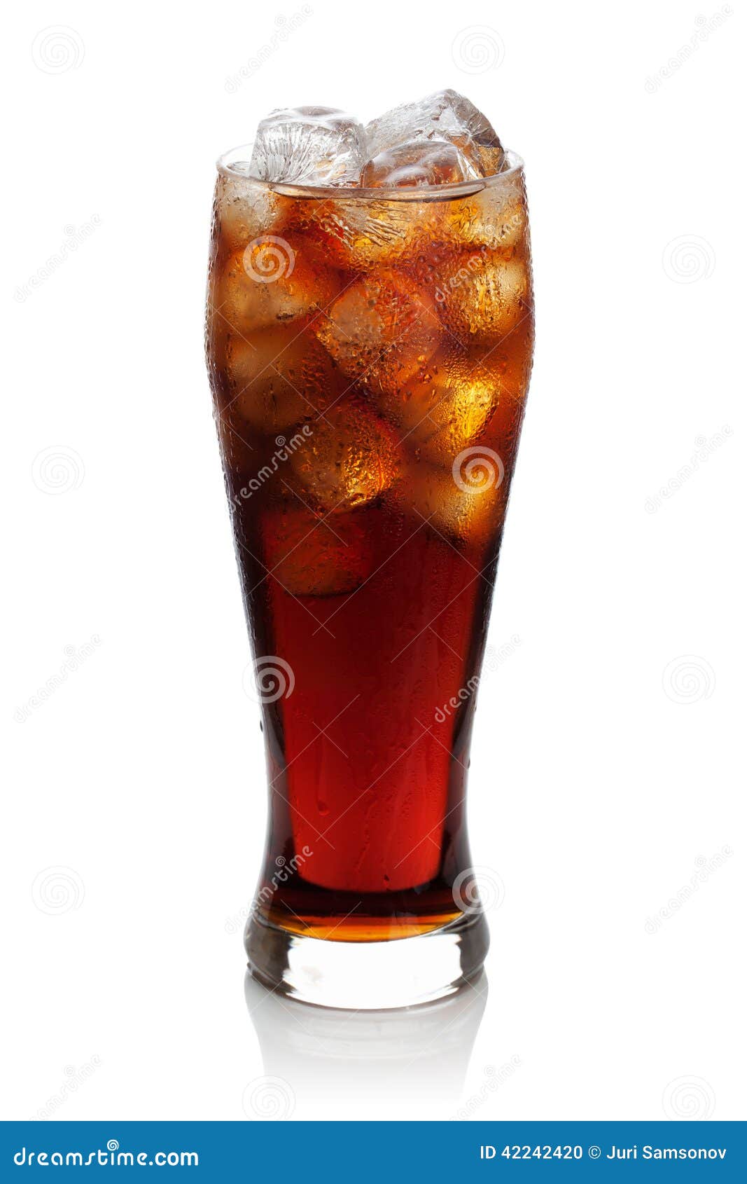cola with ice cubes in a glass.