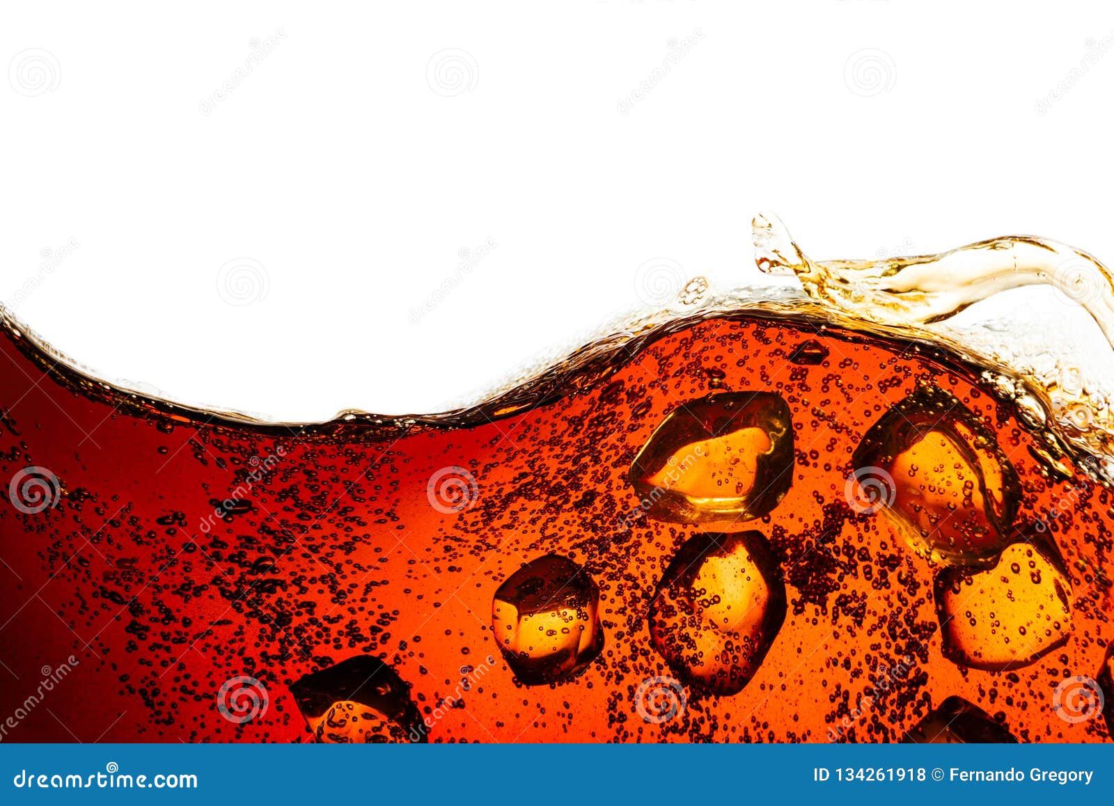 cola soda with sparkling bubbles  on white