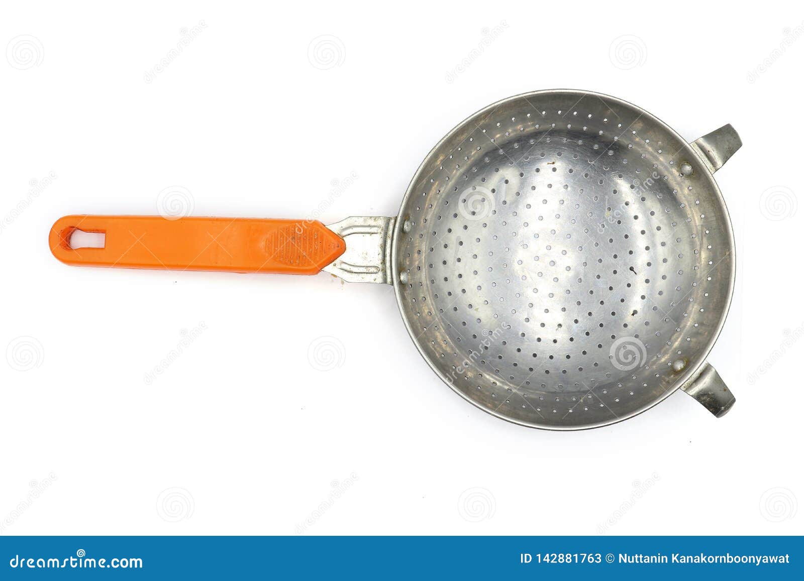 Colander, Small Colander , Old Colander , Colander with Orange Handle Isolated on White