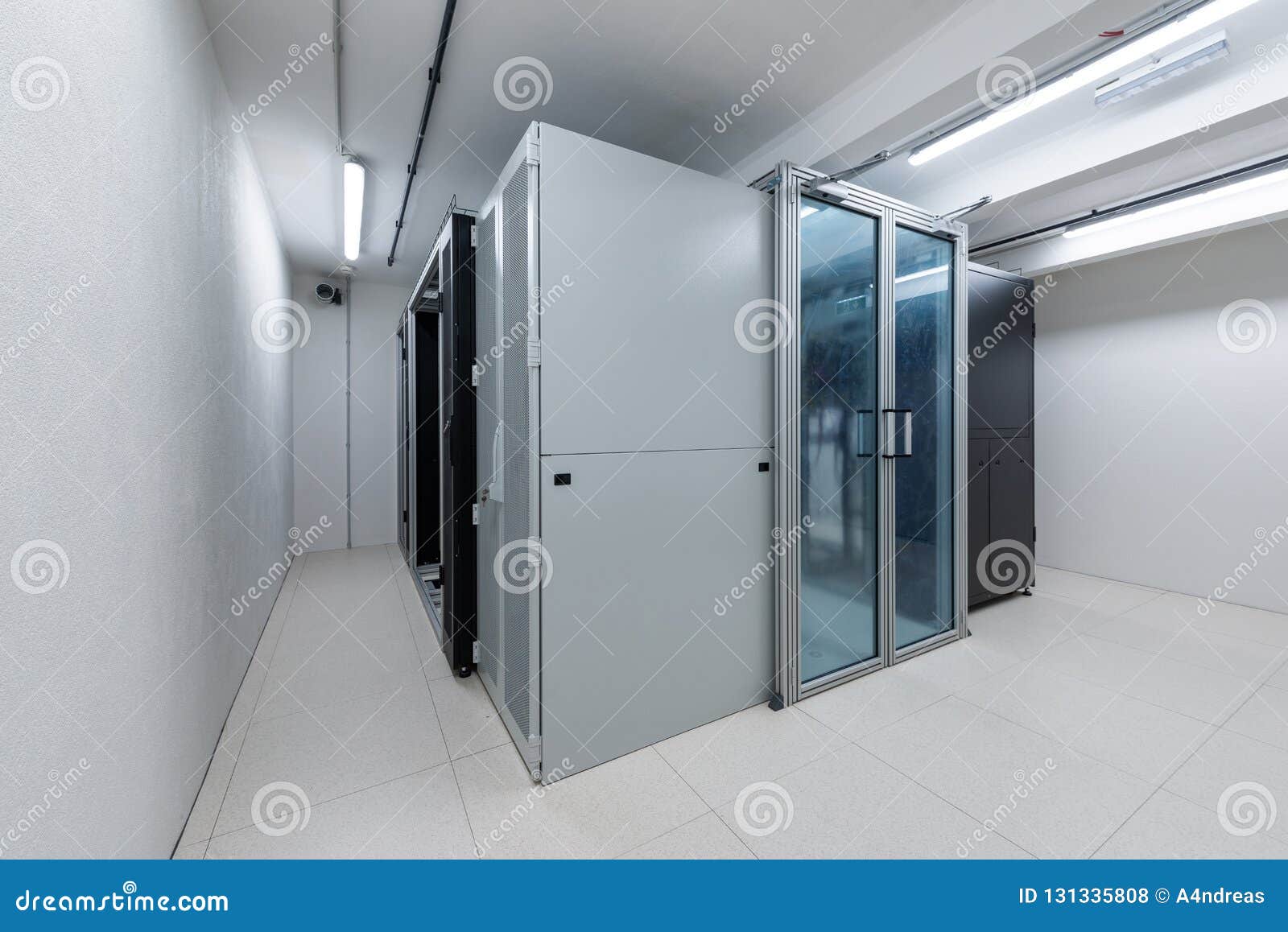cold aisle containment and in-row cooling rack units of computer data center