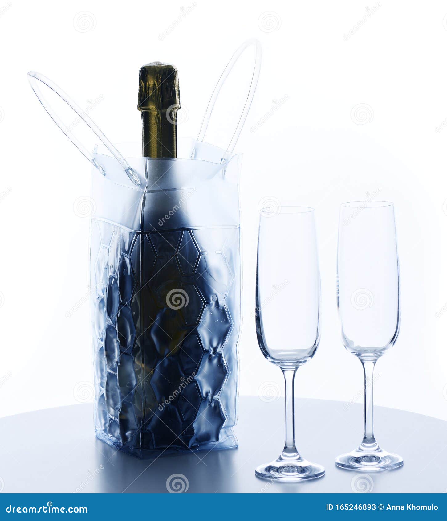 Cold Bottle of Champagne with Glasses Stock Image Image of cold, wine