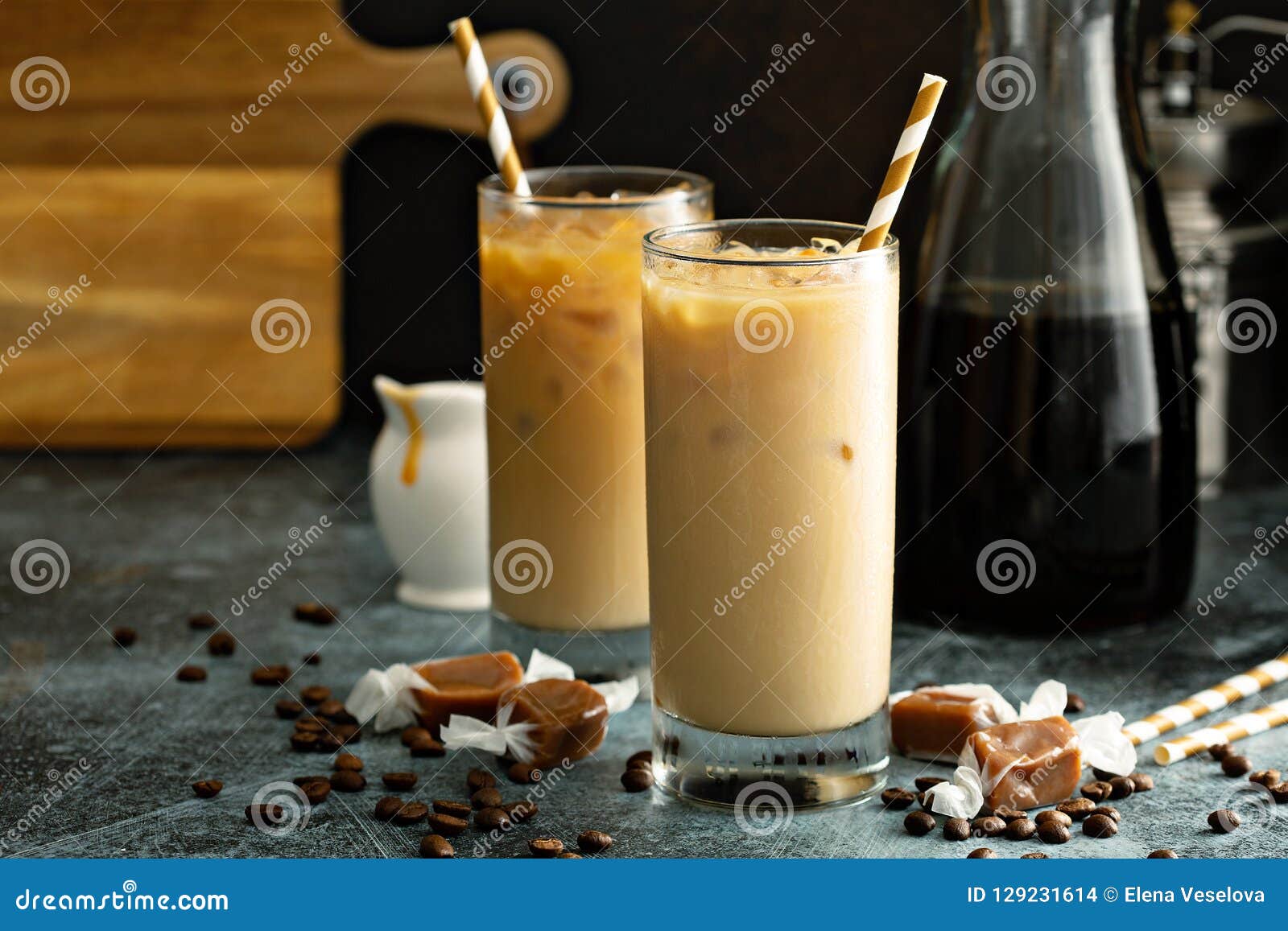 Cold Brew Iced Coffee in Tall Glasses Stock Photo Image of cocktail