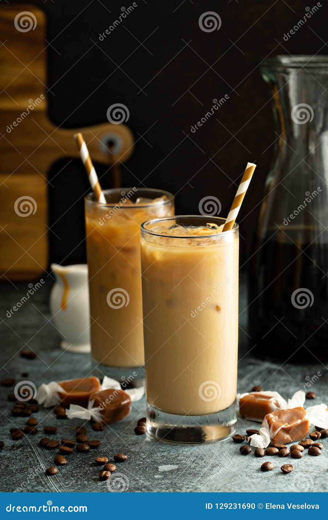 Cold Brew Iced Coffee in Tall Glasses Stock Photo Image of black
